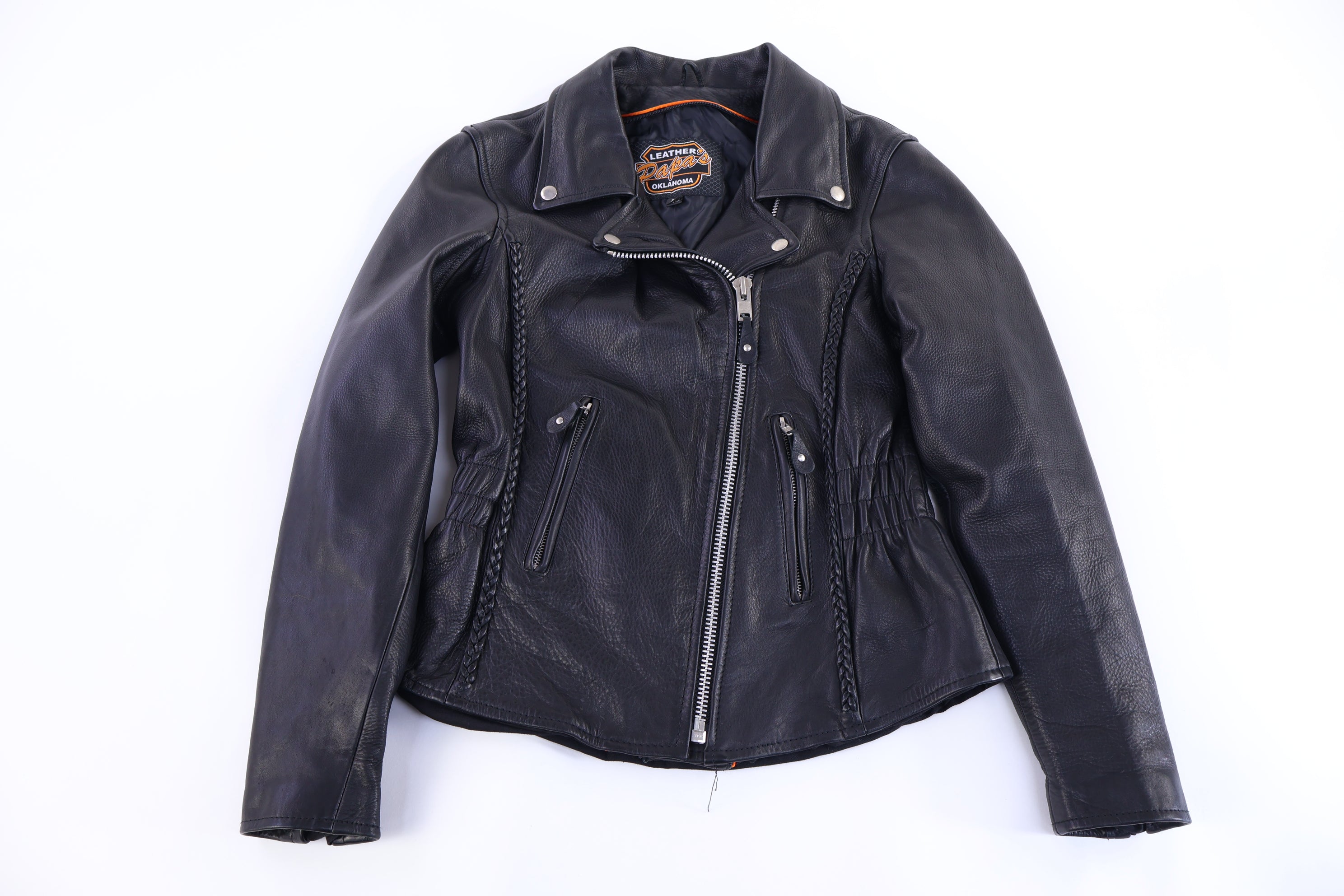 Women's Vintage Leather Papa's Black Full Zip Jacket