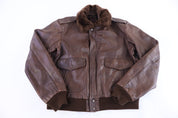 70's Brown Leather Full Zip Bomber Jacket