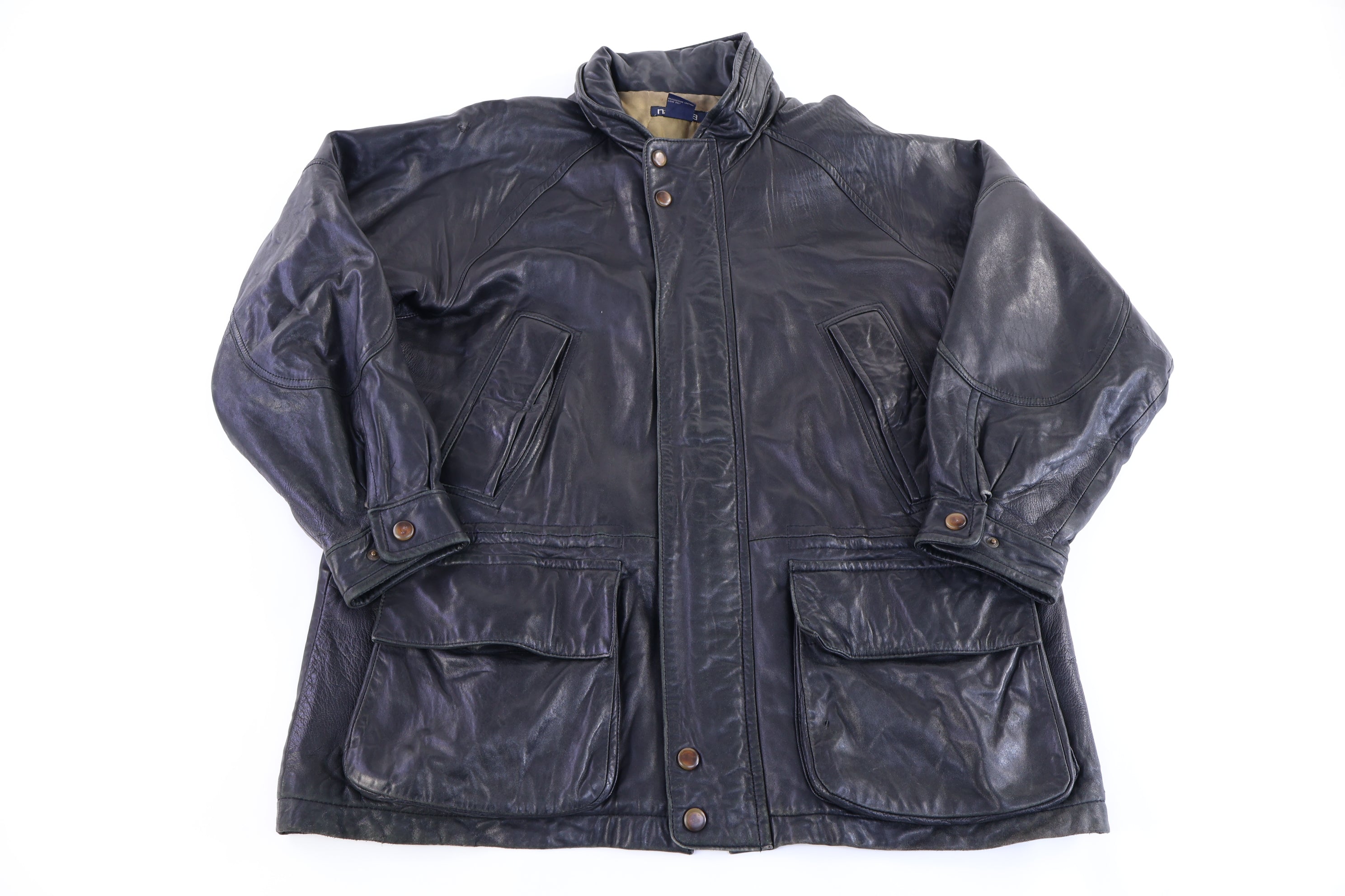 90's Nautica Black Leather Full Zip Jacket