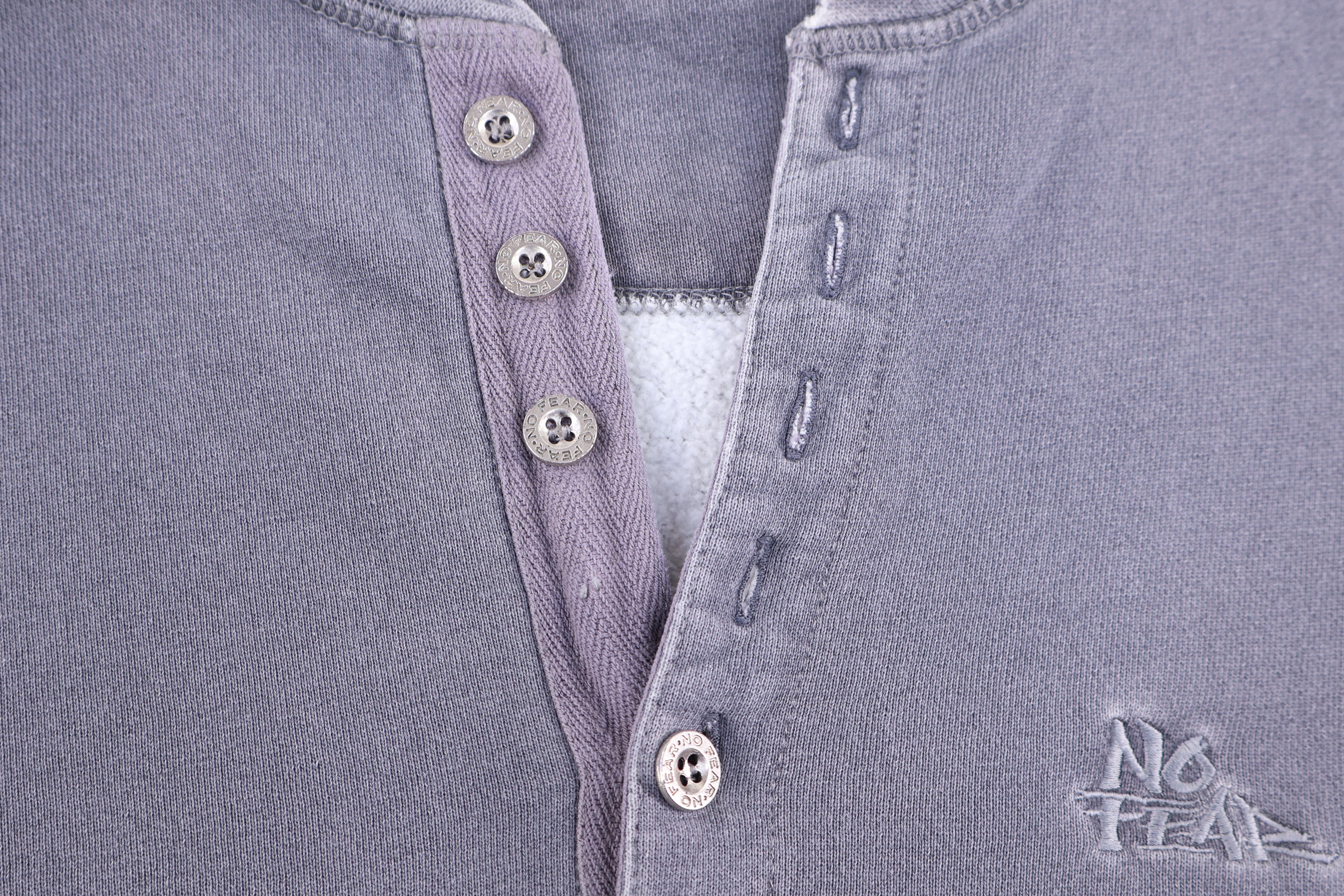 90's No Fear Embroidered Logo Henley Pullover