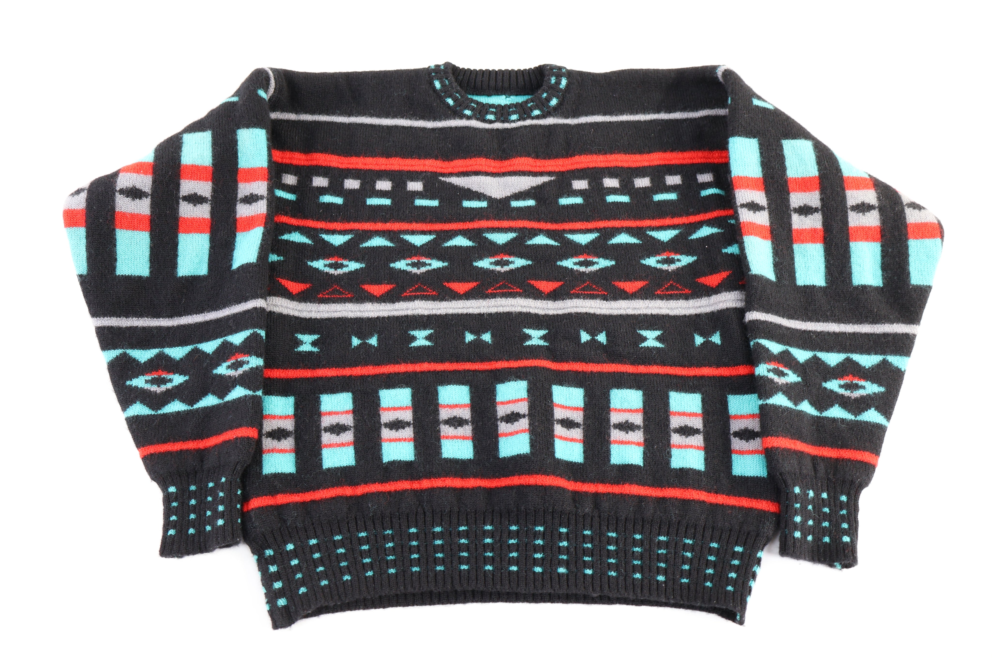 80's Geometric Pattern Wool Blend Knit Sweater