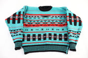 80's Geometric Pattern Wool Blend Knit Sweater
