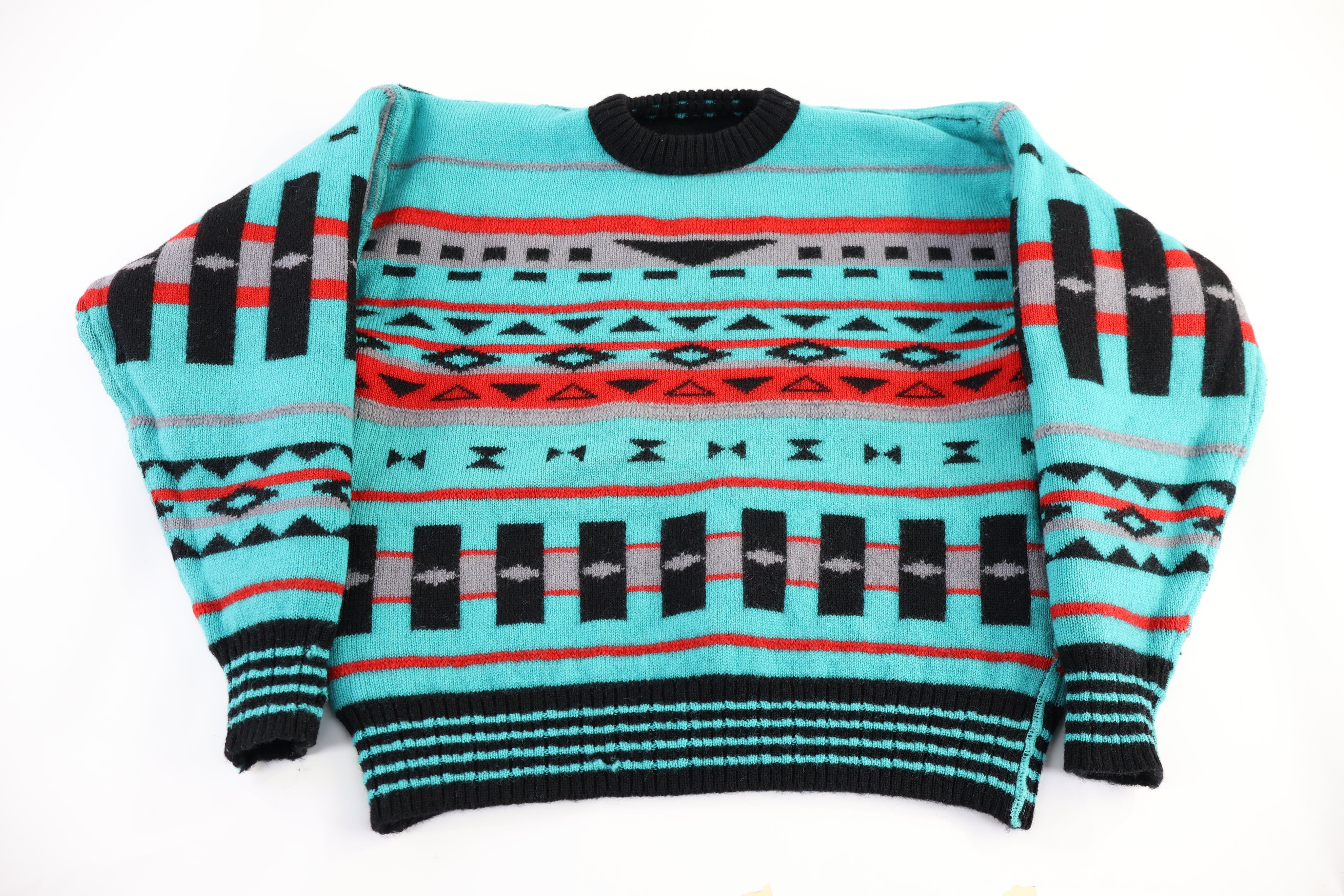 80's Geometric Pattern Wool Blend Knit Sweater