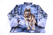 90's Wolf Nature All Over Graphic Fleece Jacket