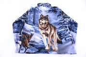 90's Wolf Nature All Over Graphic Fleece Jacket
