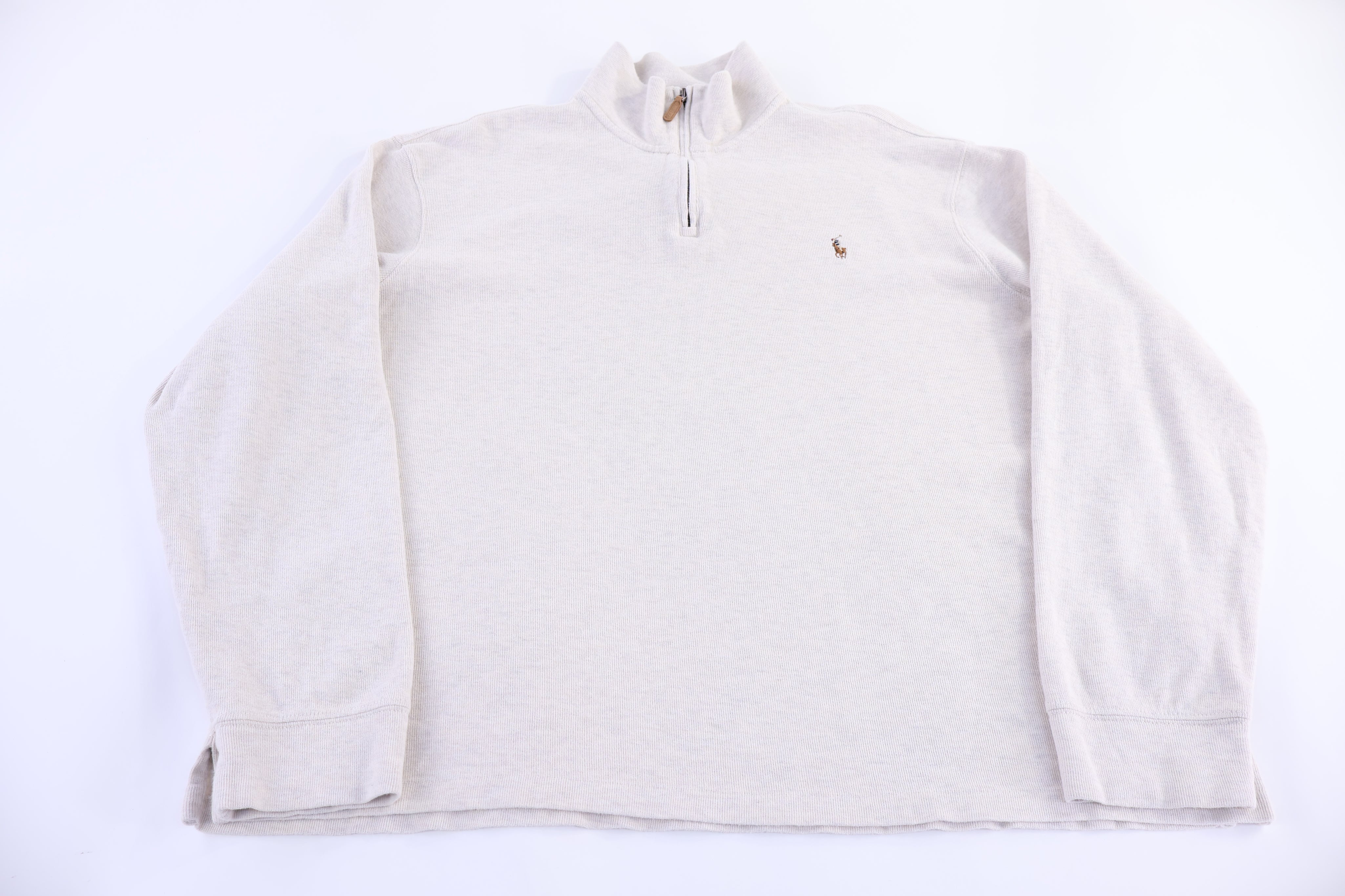 Polo Ralph Lauren Embroidered Logo Tan Quarter Zip Sweater