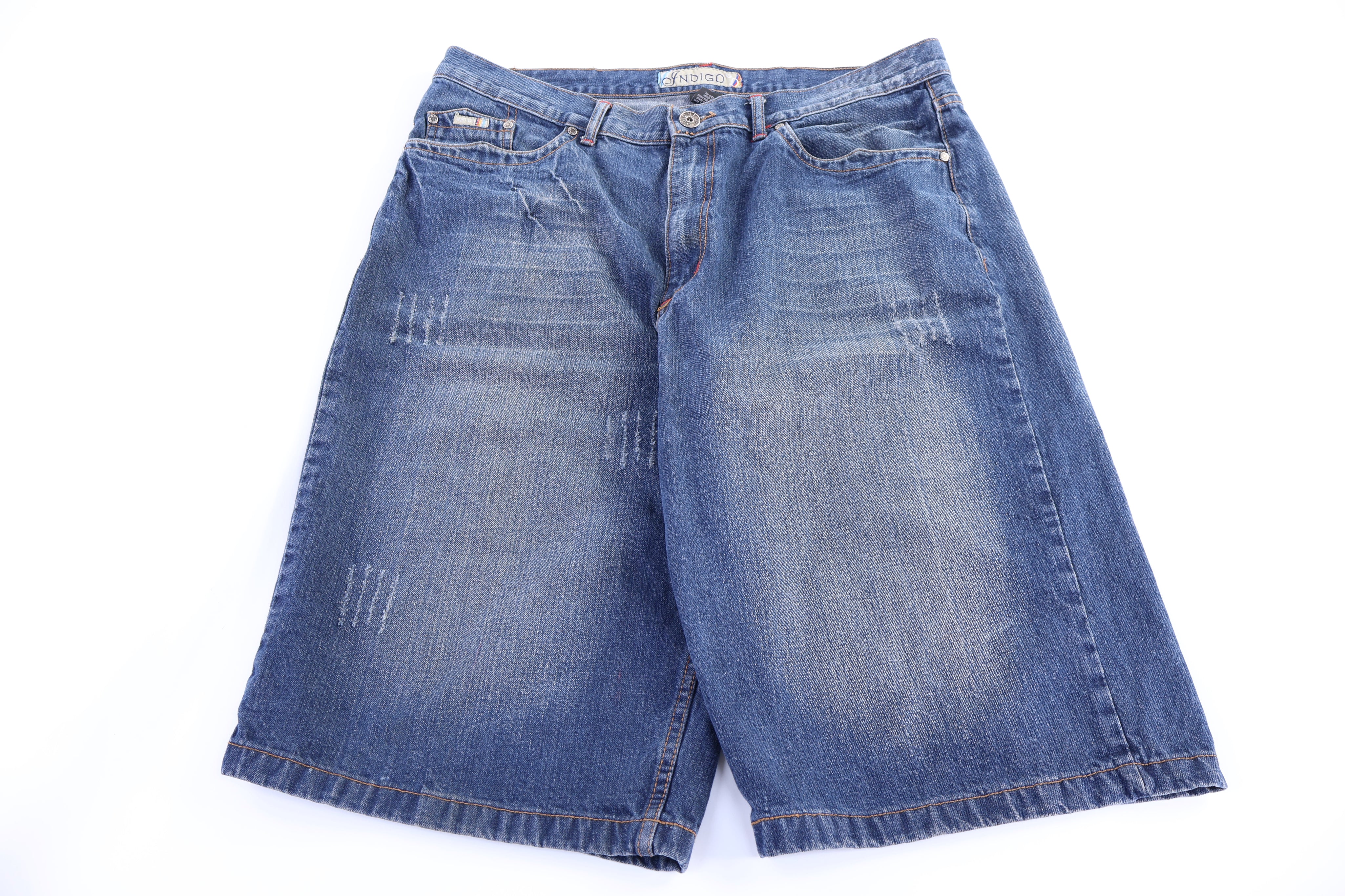 Indigo Medium Wash Baggy Denim Shorts
