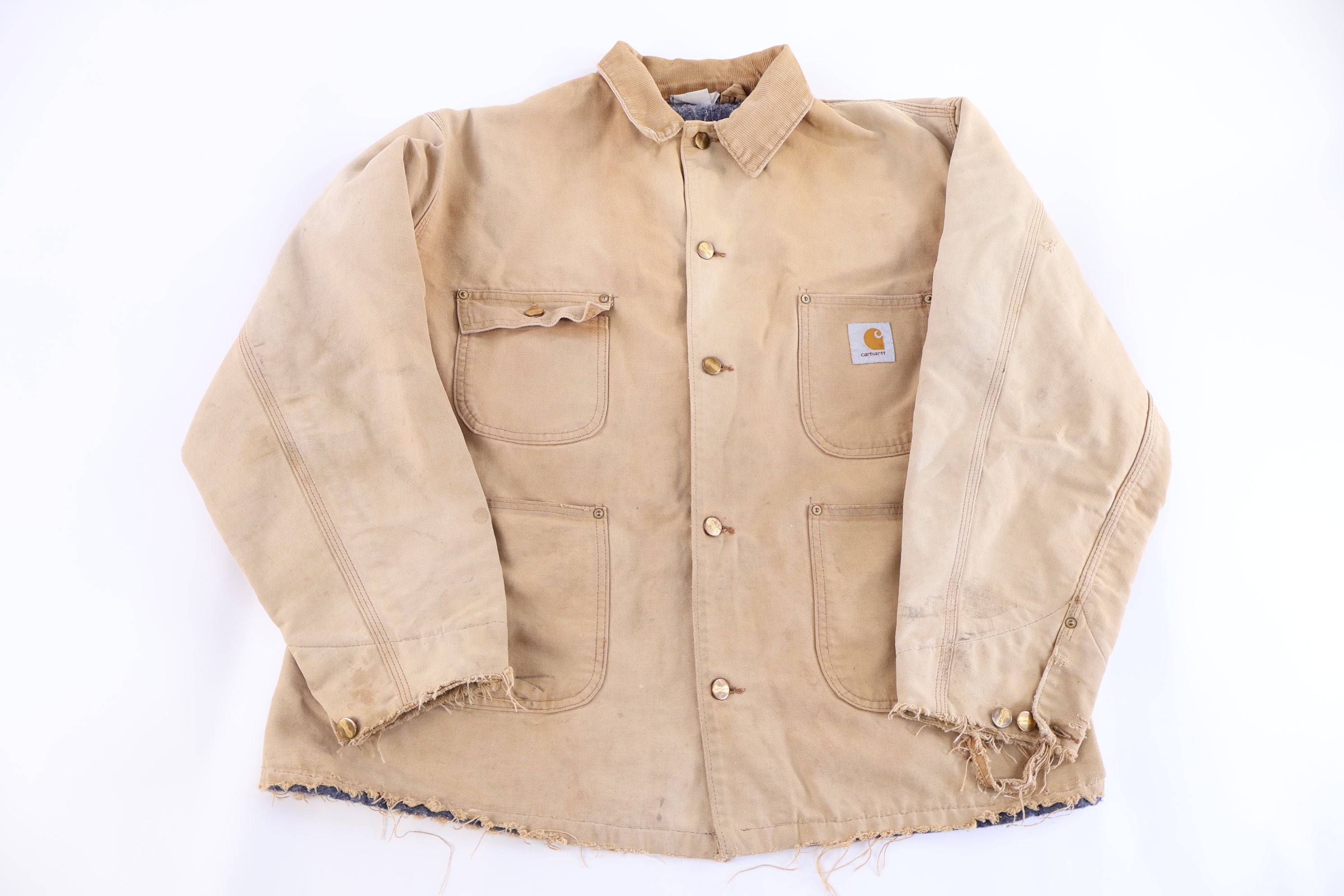 90's Carhartt Logo Patch Tan Blanket Lined Chore Jacket
