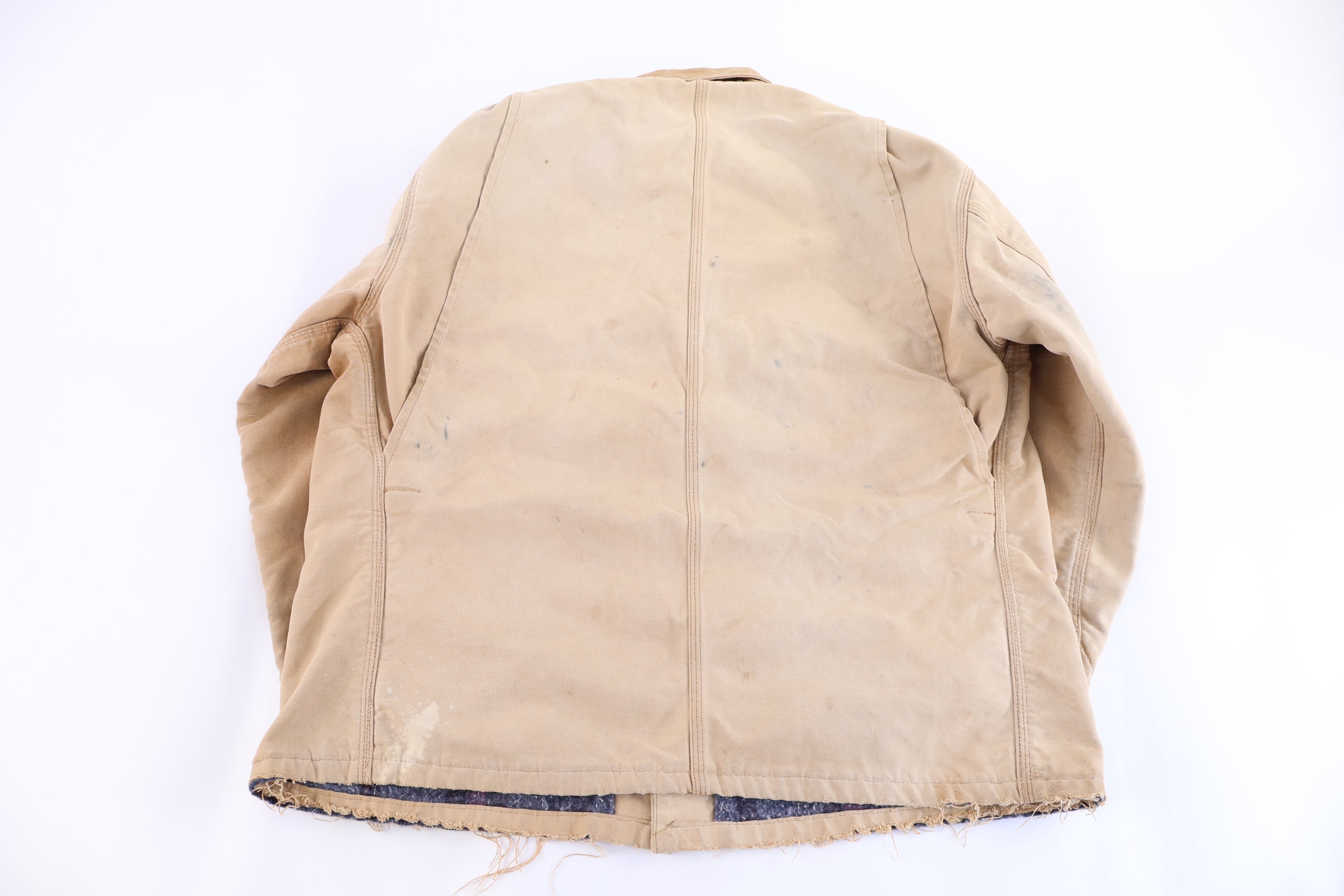 90's Carhartt Logo Patch Tan Blanket Lined Chore Jacket