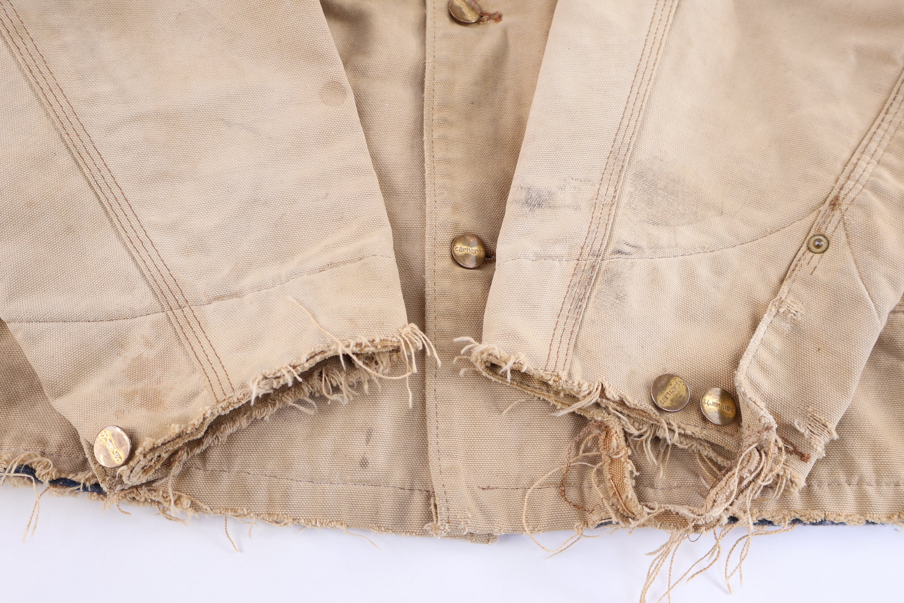 90's Carhartt Logo Patch Tan Blanket Lined Chore Jacket
