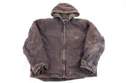 Carhartt Logo Patch Brown Sherpa Lined Full Zip Jacket