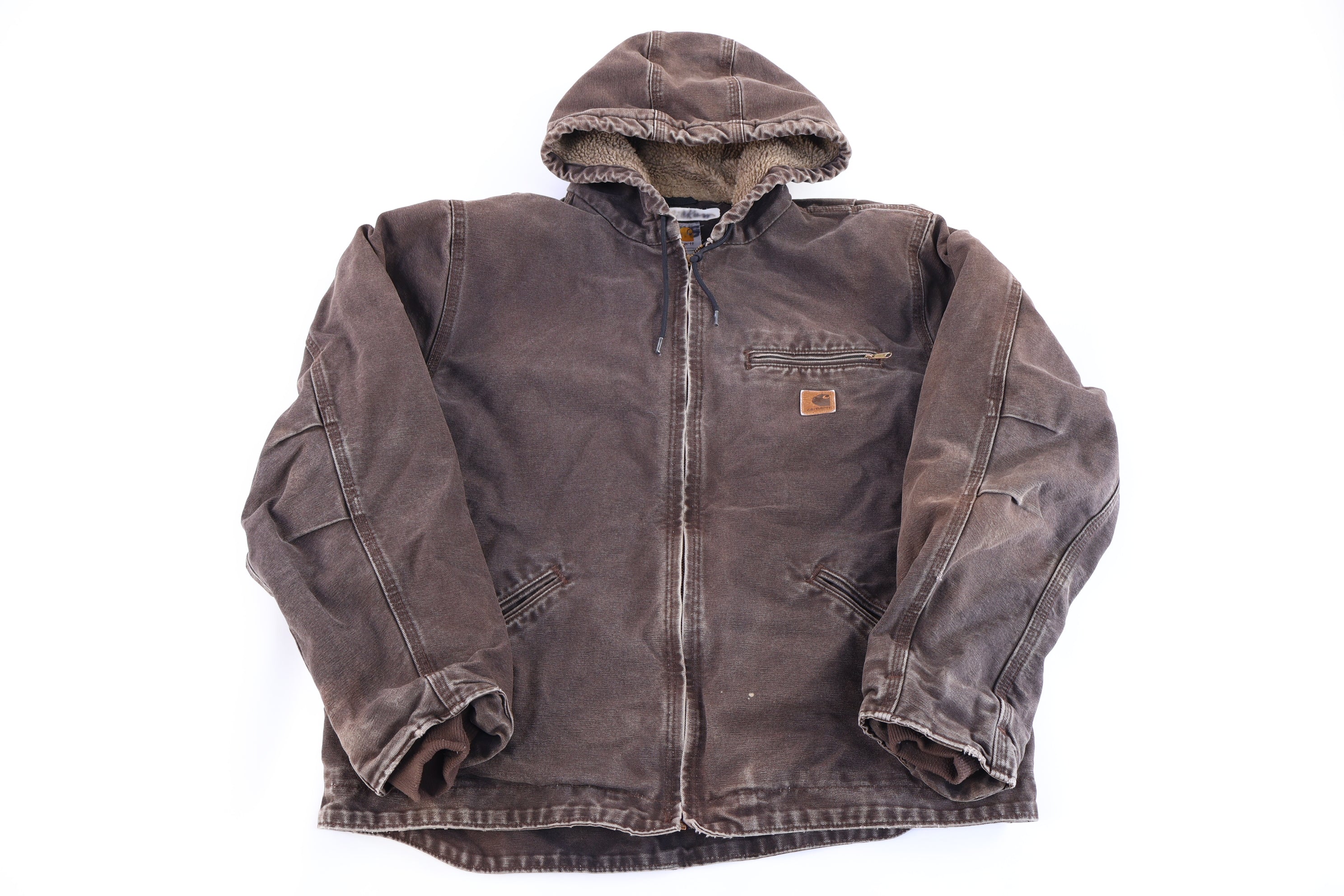Carhartt Logo Patch Brown Sherpa Lined Full Zip Jacket
