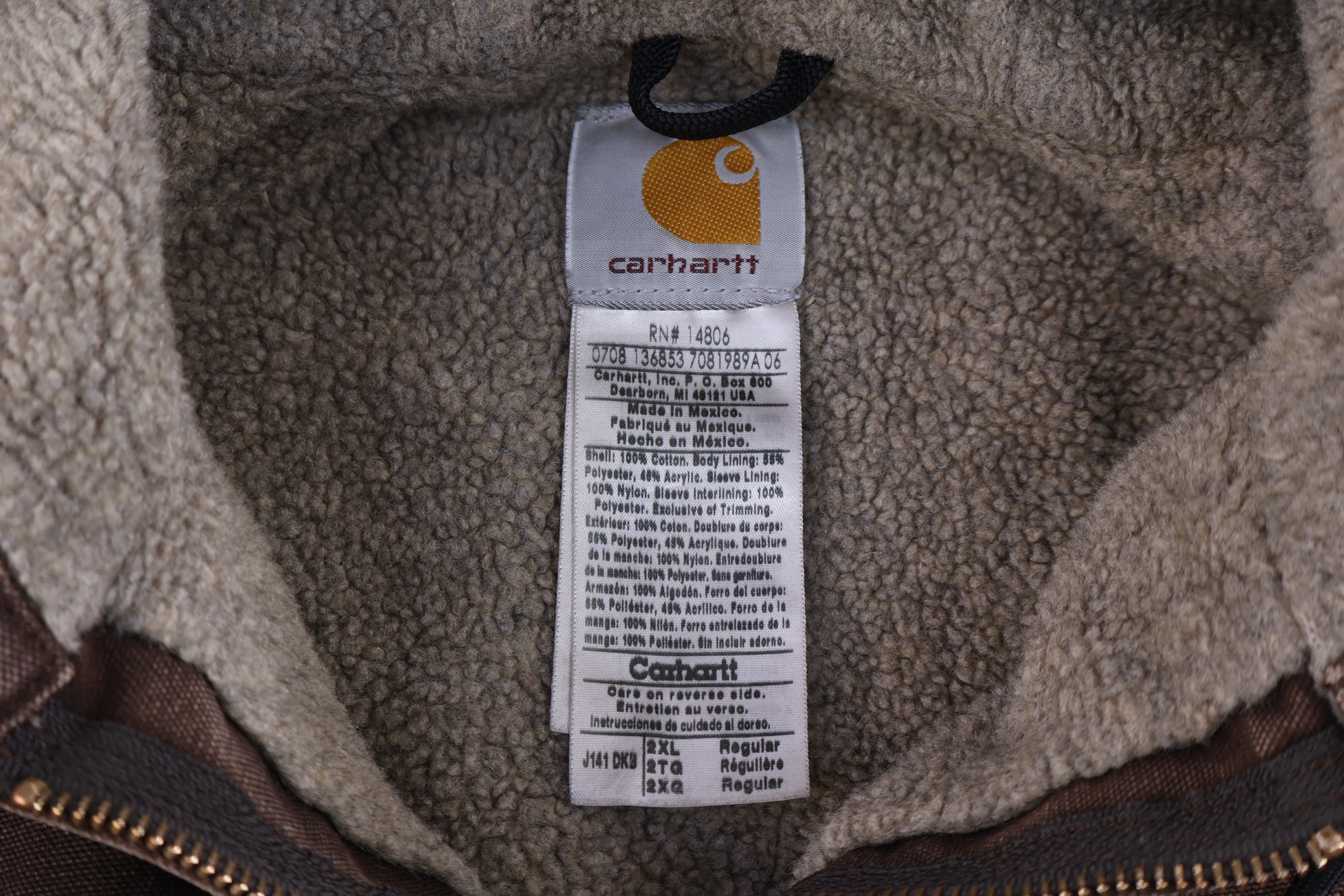 Carhartt Logo Patch Brown Sherpa Lined Full Zip Jacket