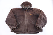 Carhartt Logo Patch Brown Sherpa Lined Full Zip Jacket