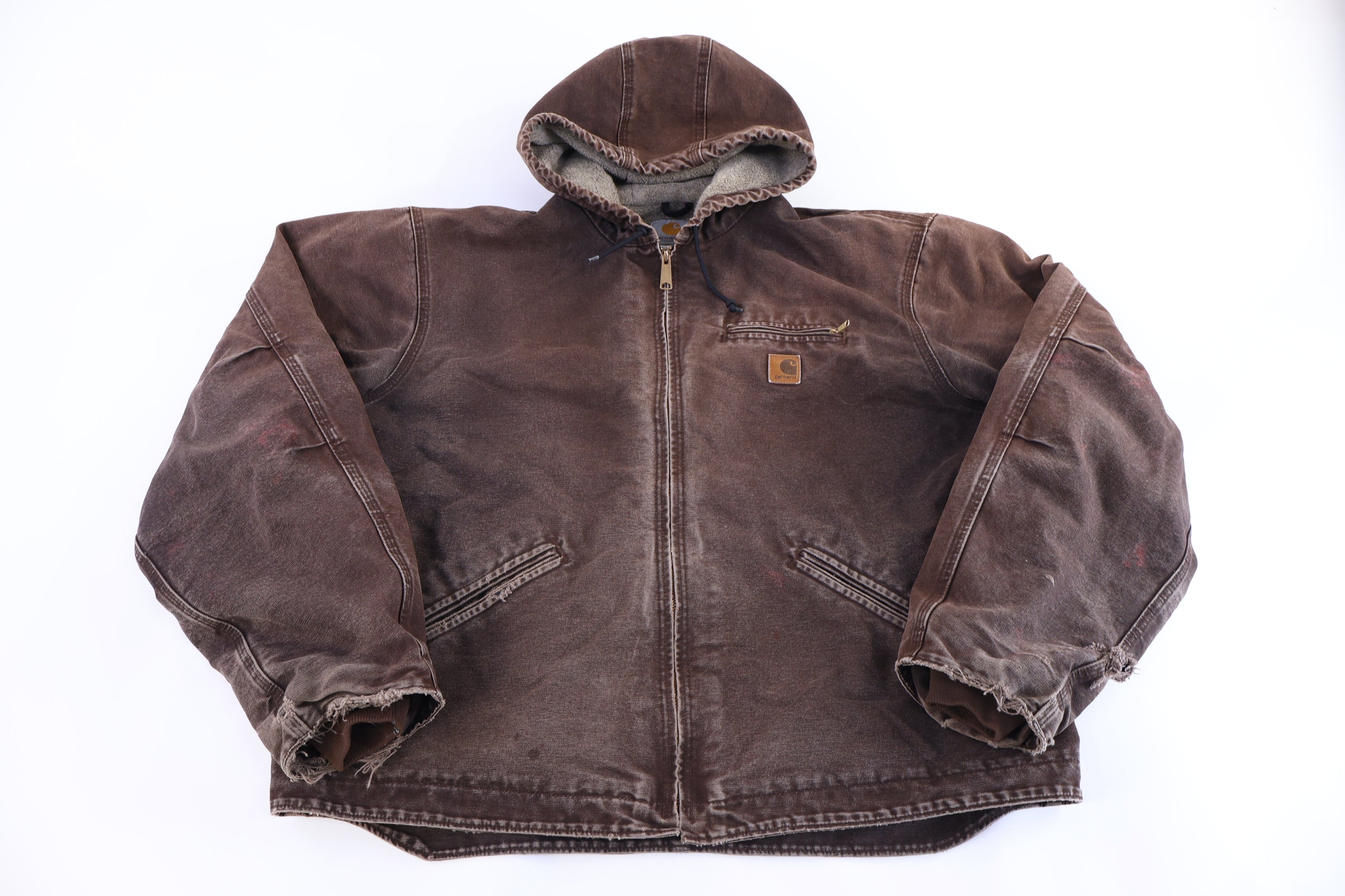 Carhartt Logo Patch Brown Sherpa Lined Full Zip Jacket