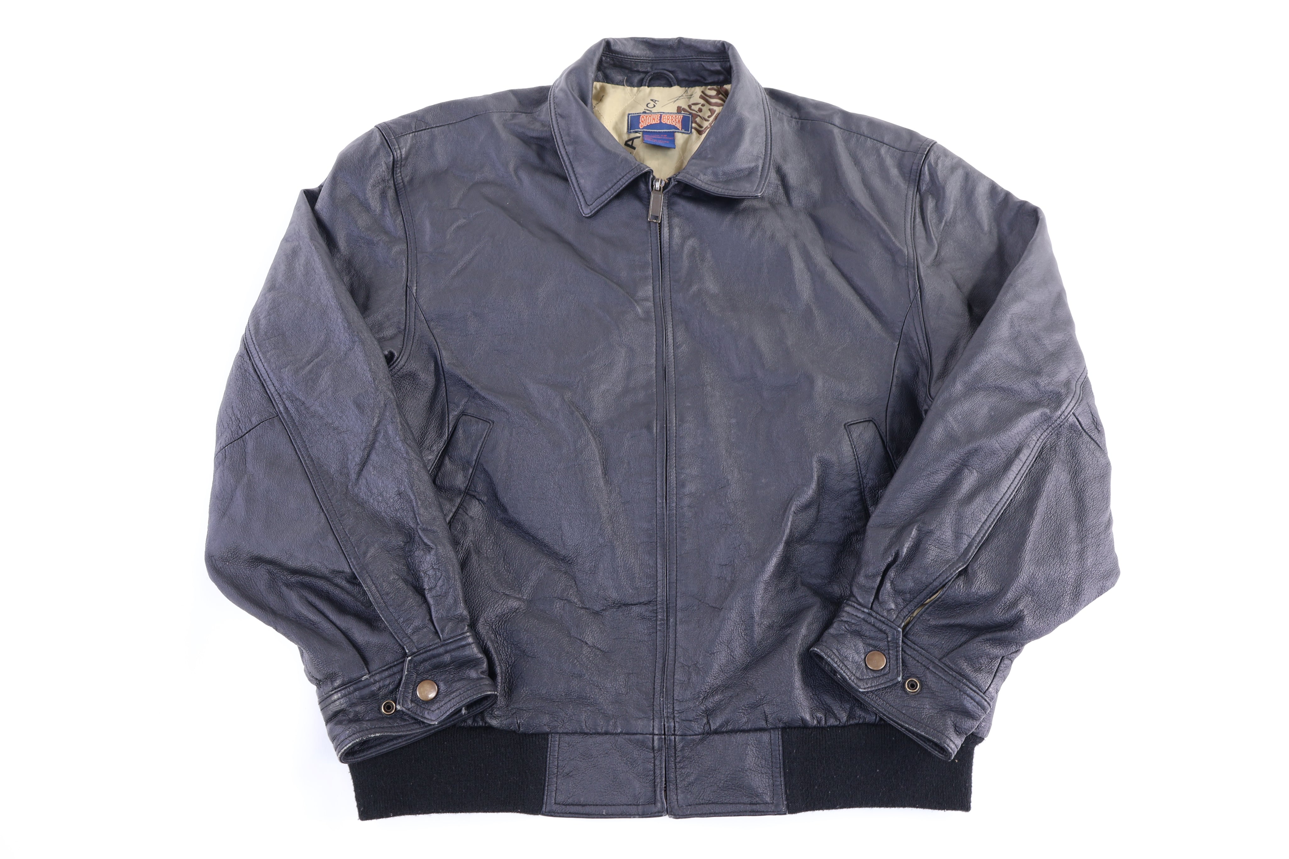 90's Stone Creek Black Leather Bomber Jacket