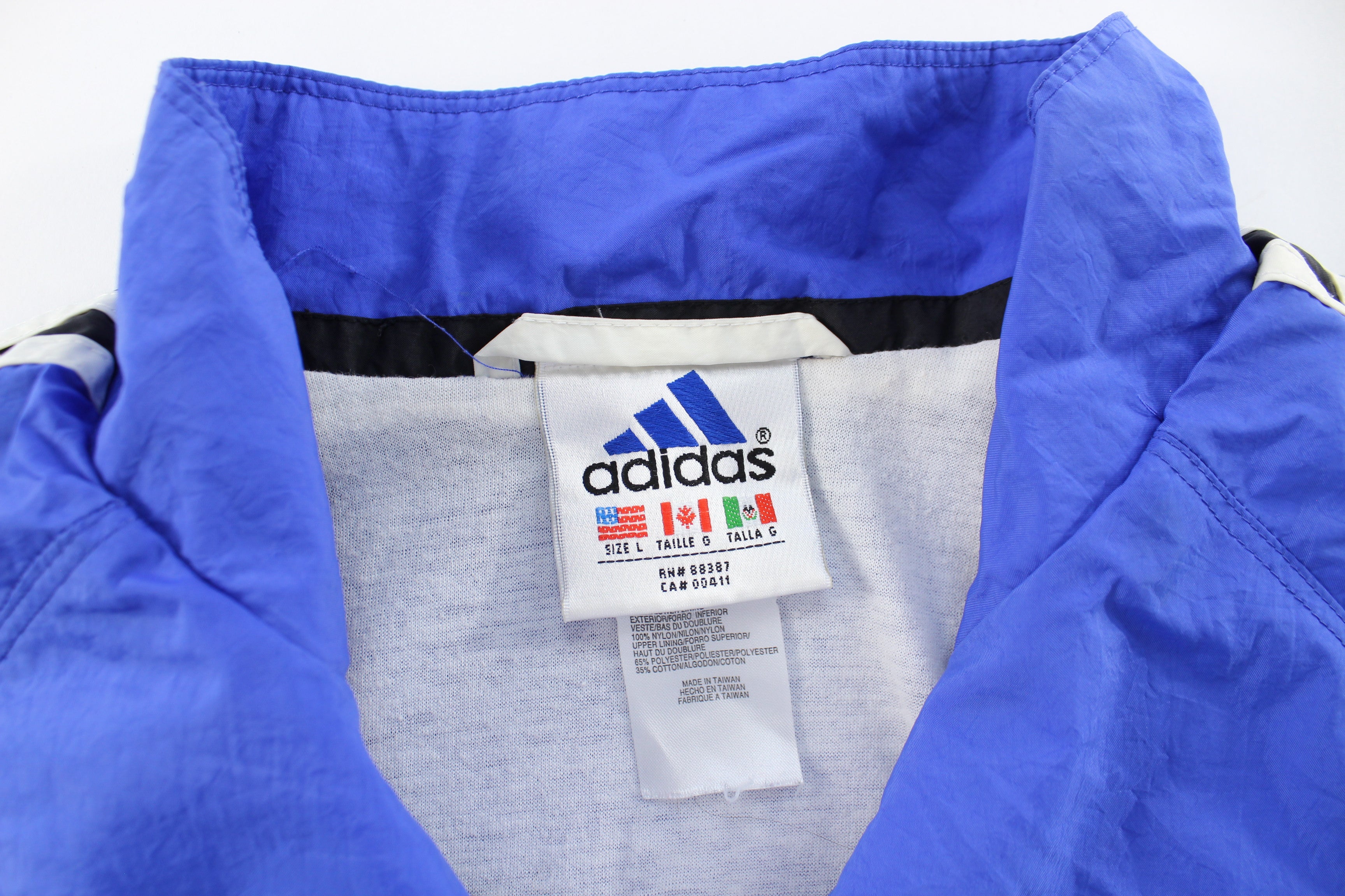 Women's Adidas Embroidered Logo Blue, Black, & White Striped Zip Up Jacket