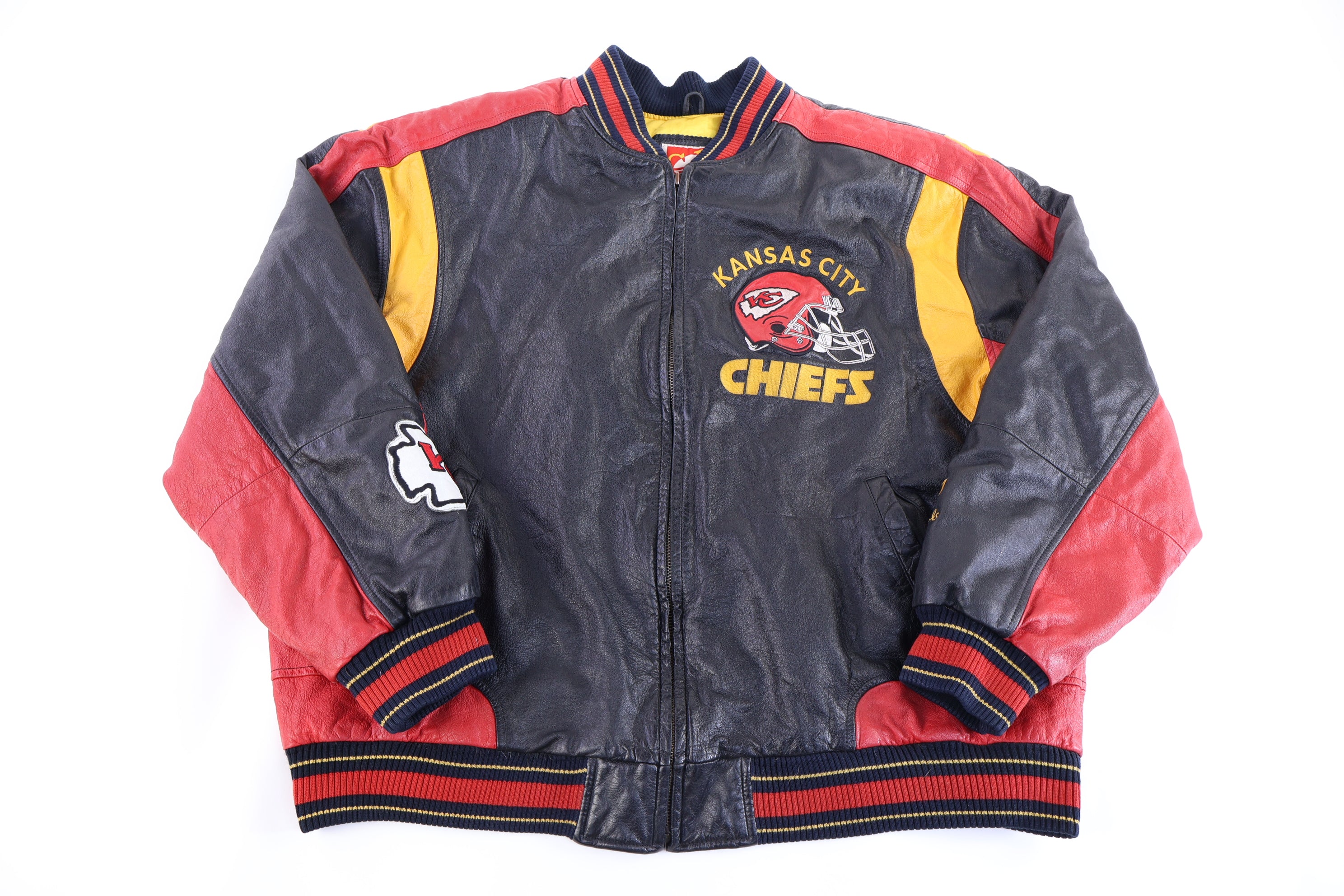 90's Kansas City Chiefs Football Leather Full Zip Jacket