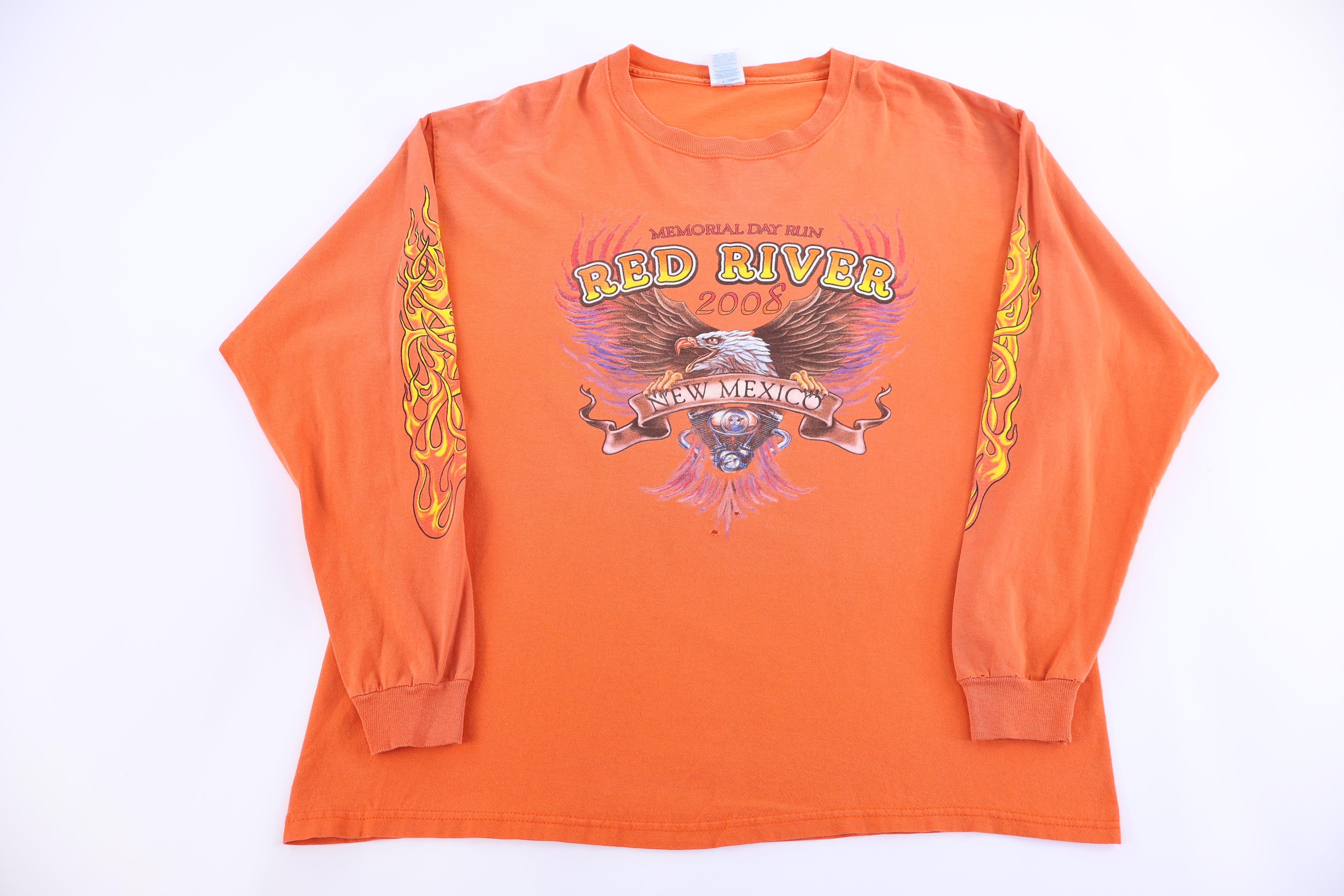 2008 Memorial Day Run Biker Flames Graphic LS T-shirt