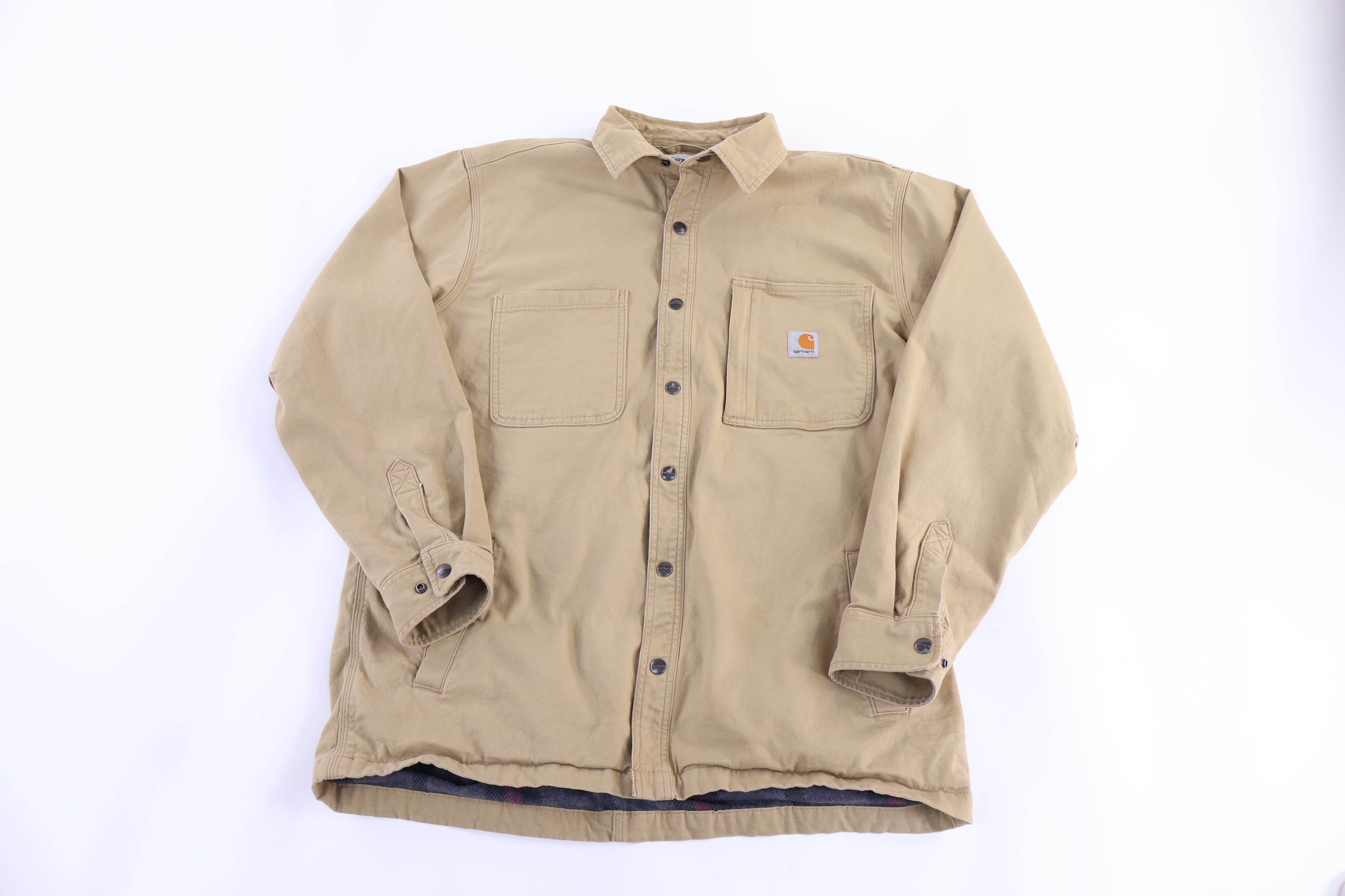 Carhartt Logo Patch Tan Fleece Lined LS Button Down