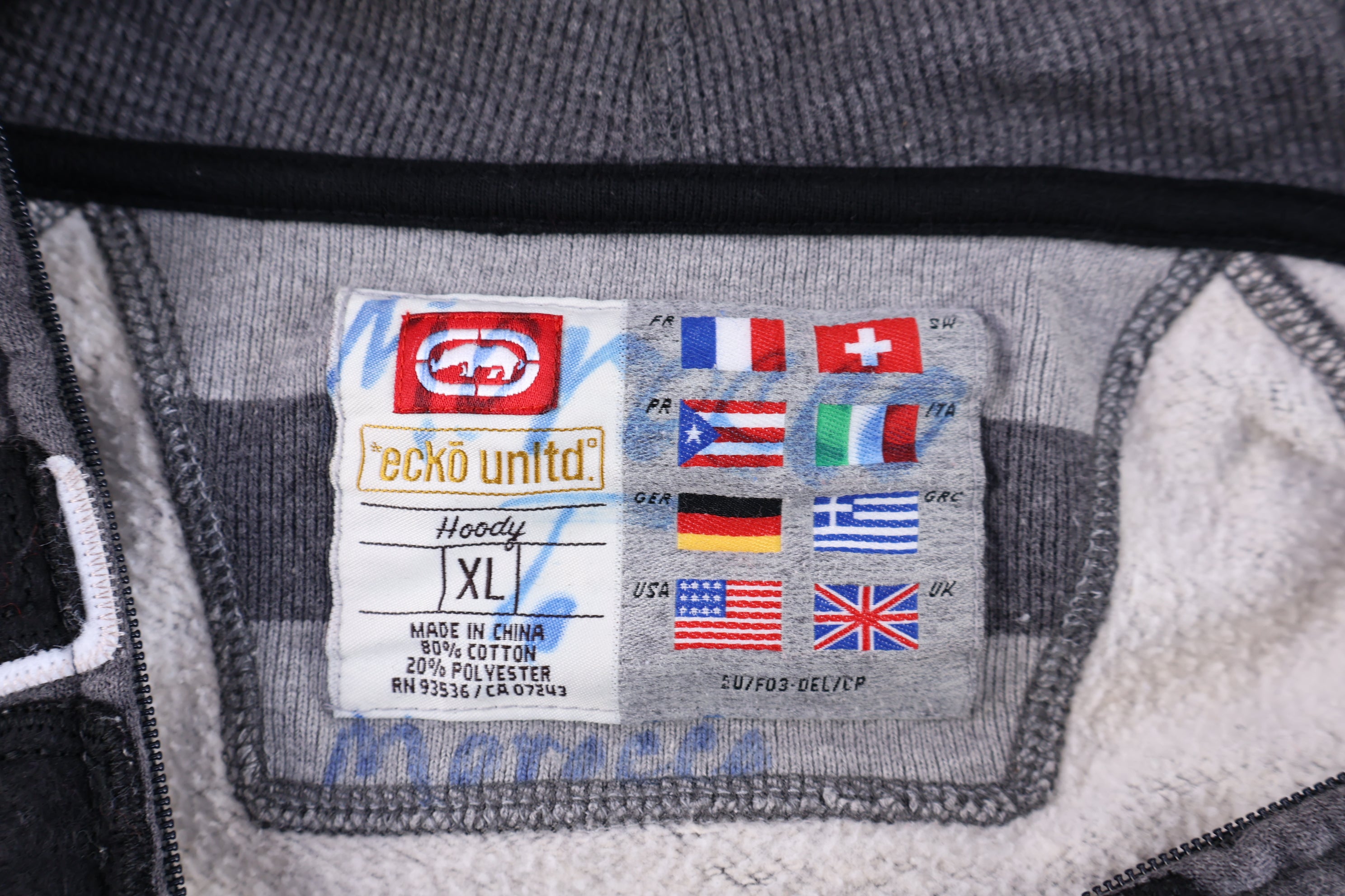 Ecko Unlimited Embroidered Grey Full Zip Jacket