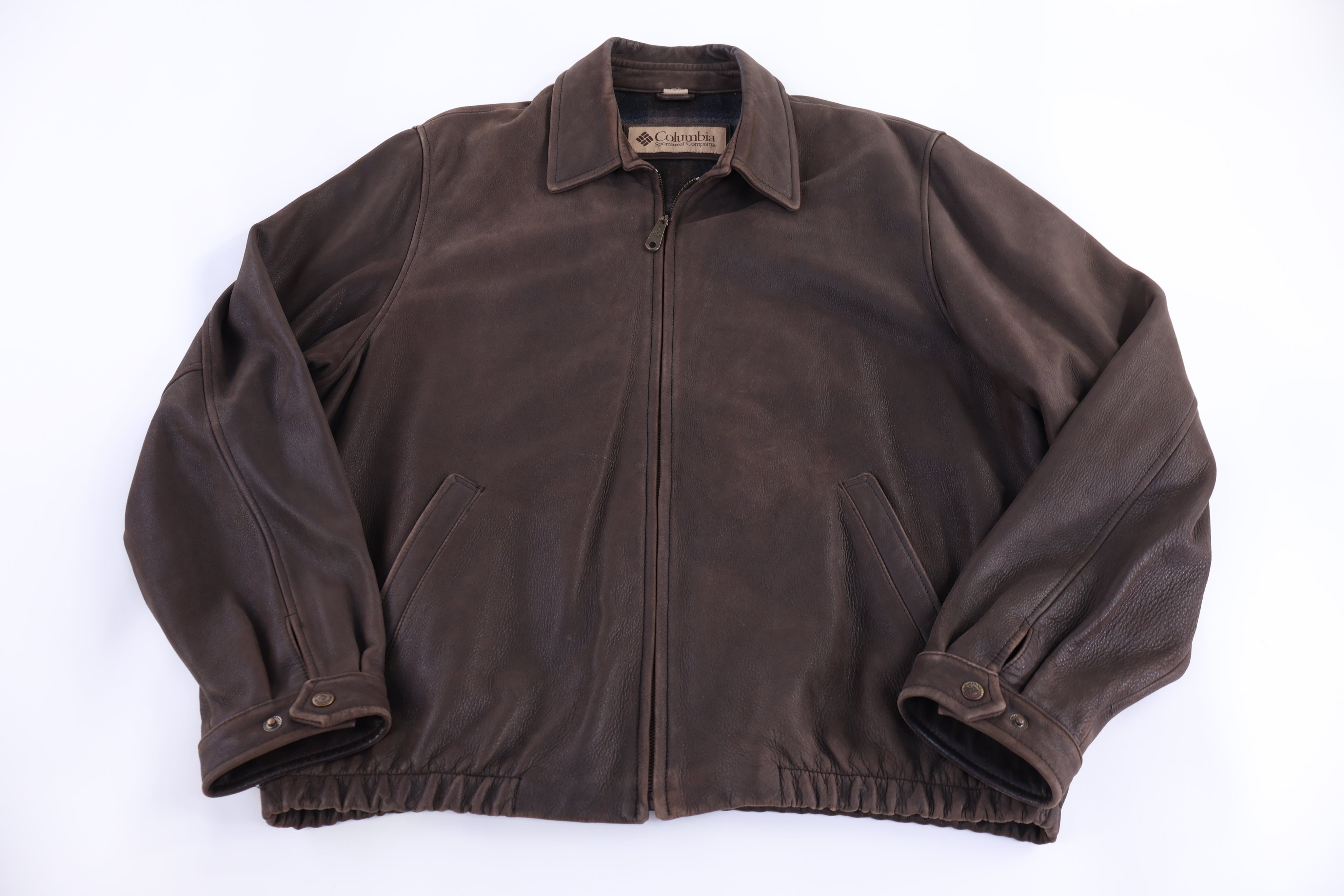 Columbia Full Zip Brown Leather  Jacket