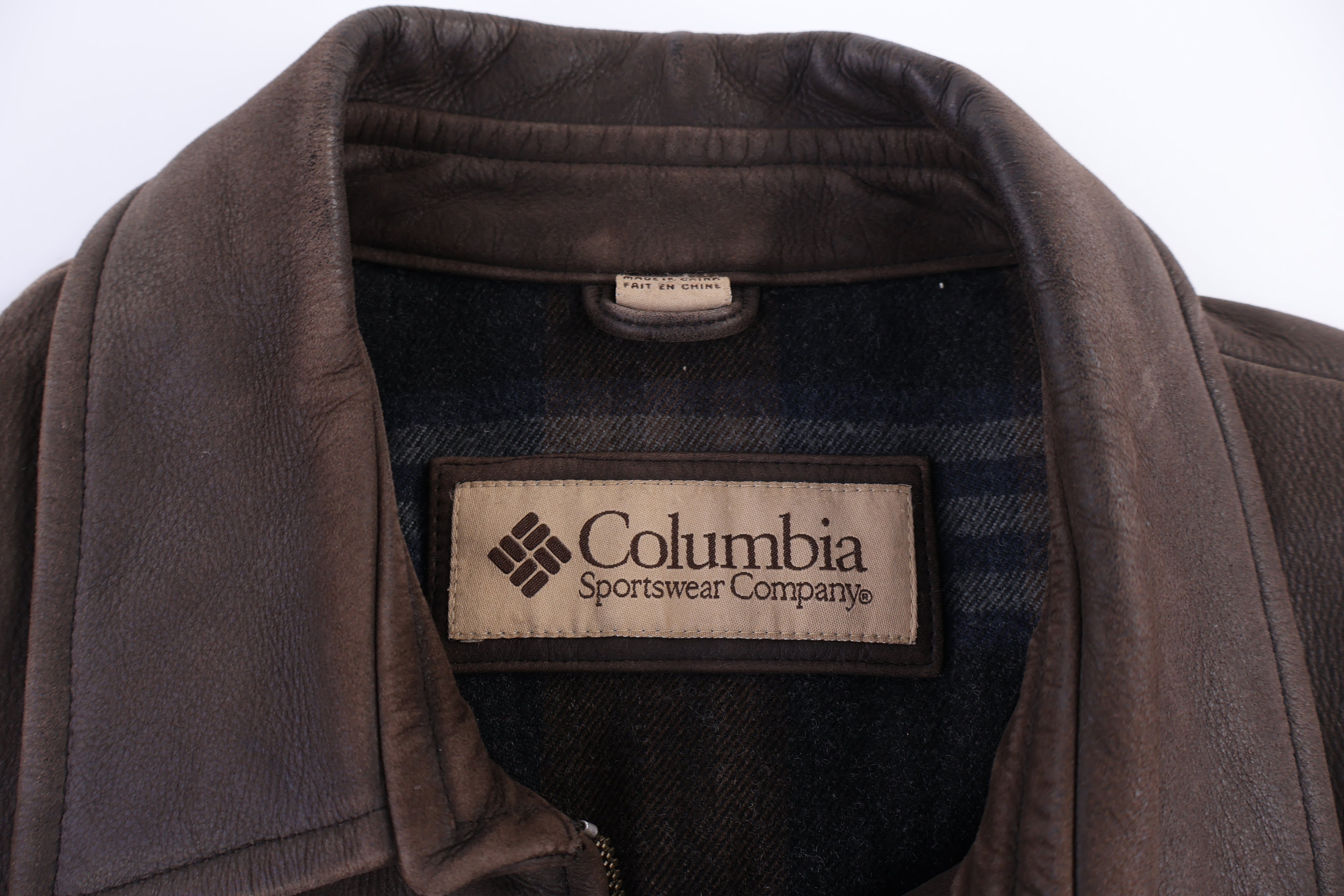 Columbia Full Zip Brown Leather  Jacket