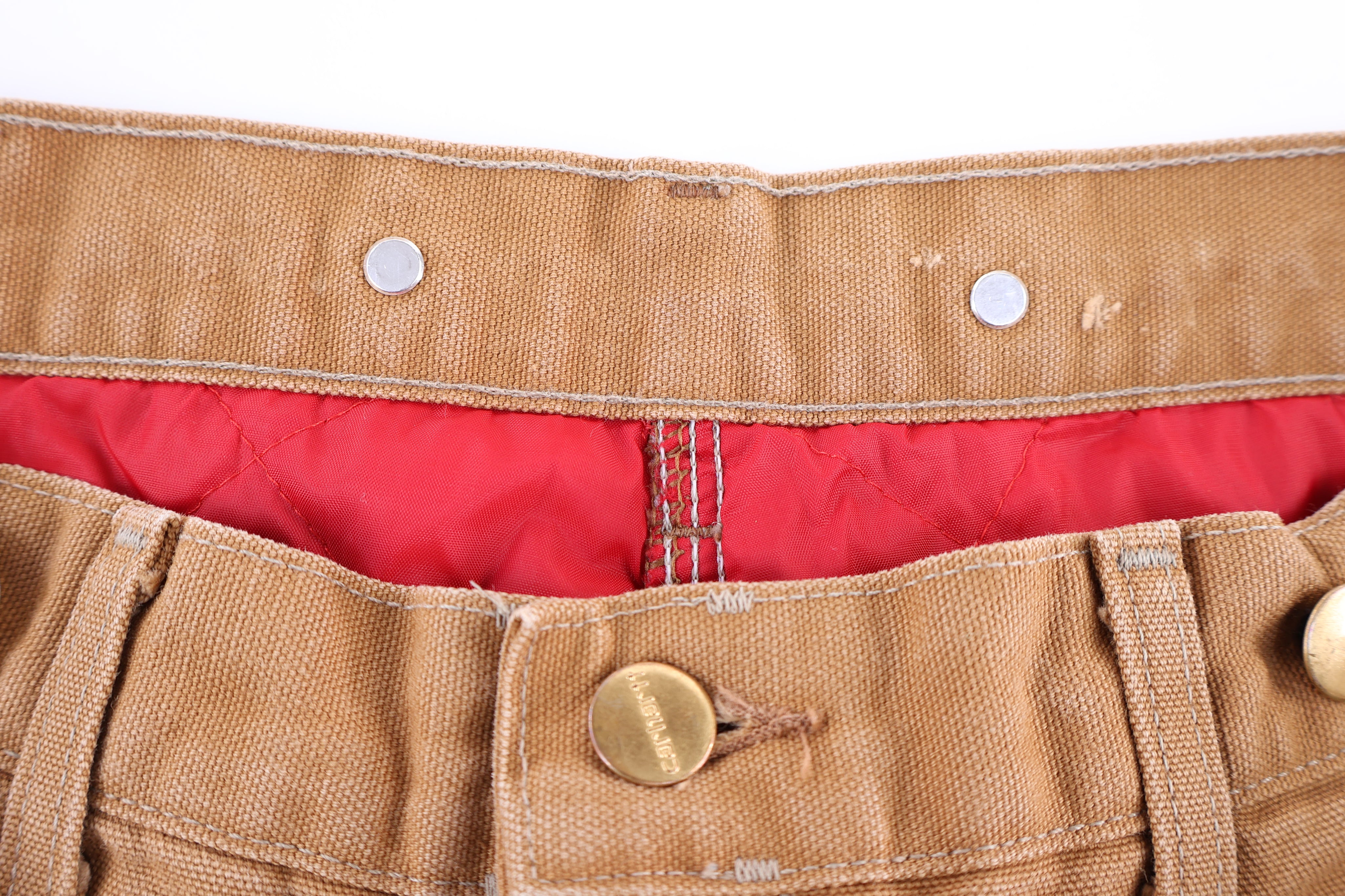 90's Carhartt Logo Patch Tan Quilted Lined Pants