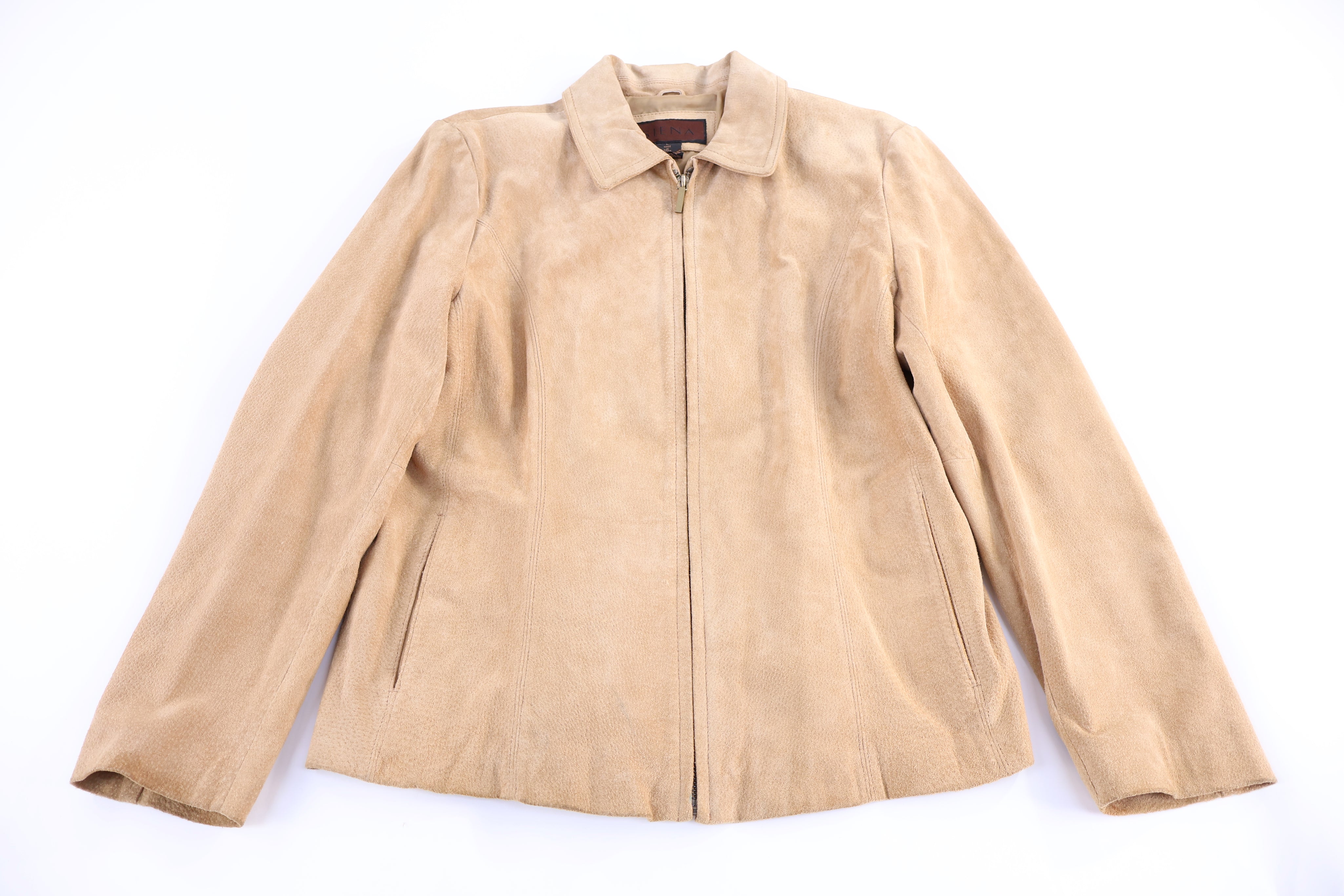 Women's Vintage Siena Tan Leather Suede Full Zip Jacket