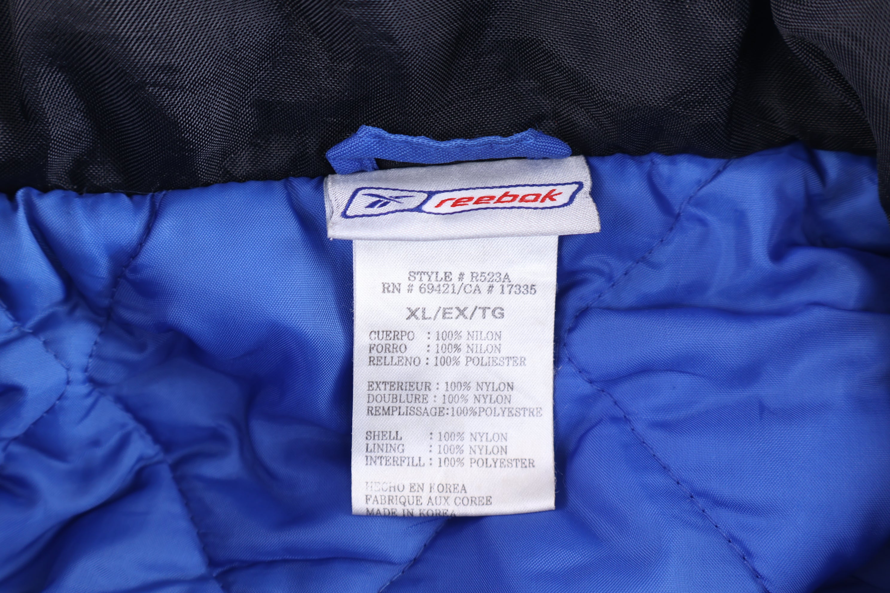Vintage Reebok NFL Embroidered Logo Full Zip Puffer Jacket