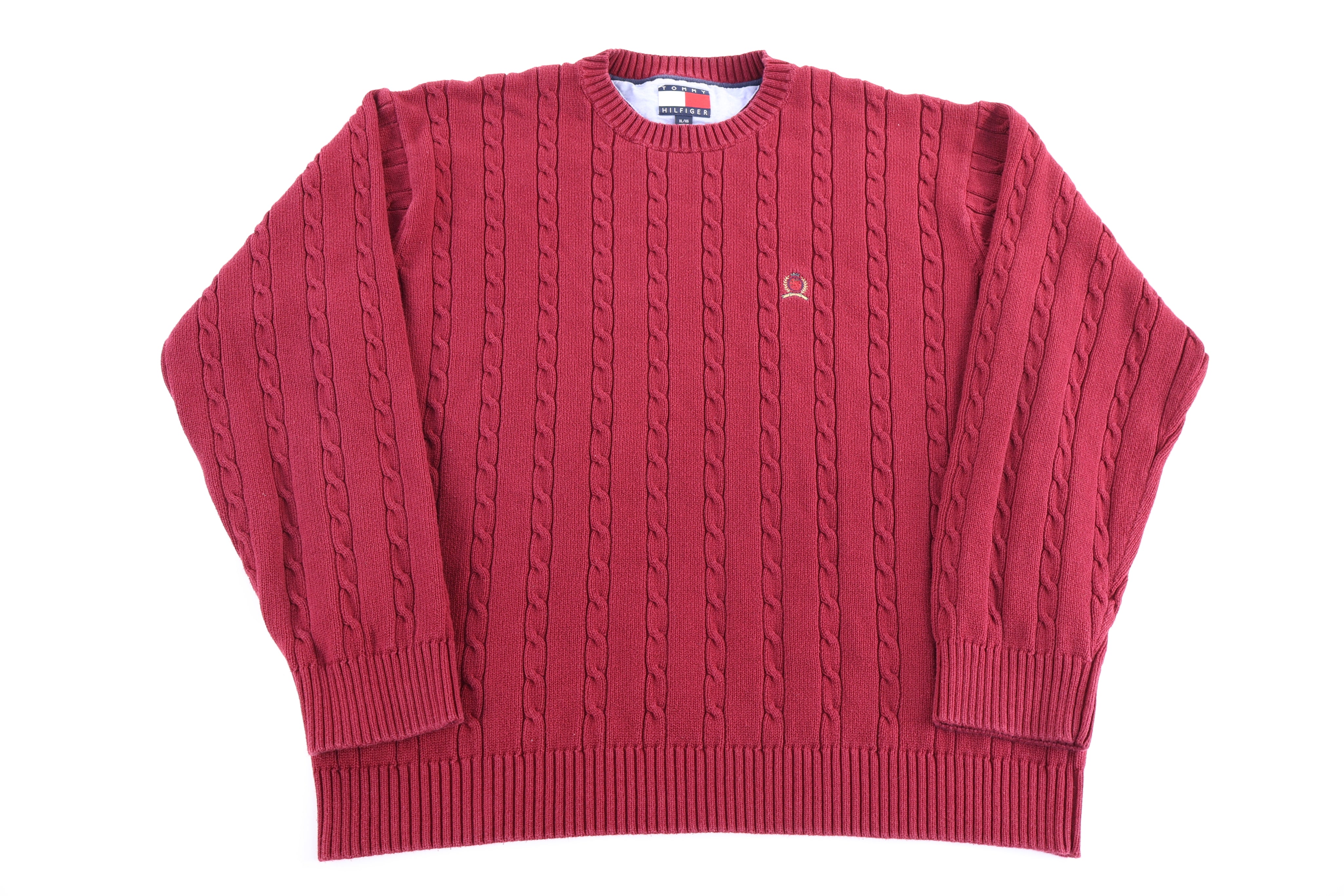Vintage Tommy Hilfiger Embroidered Logo Red Knit Sweater