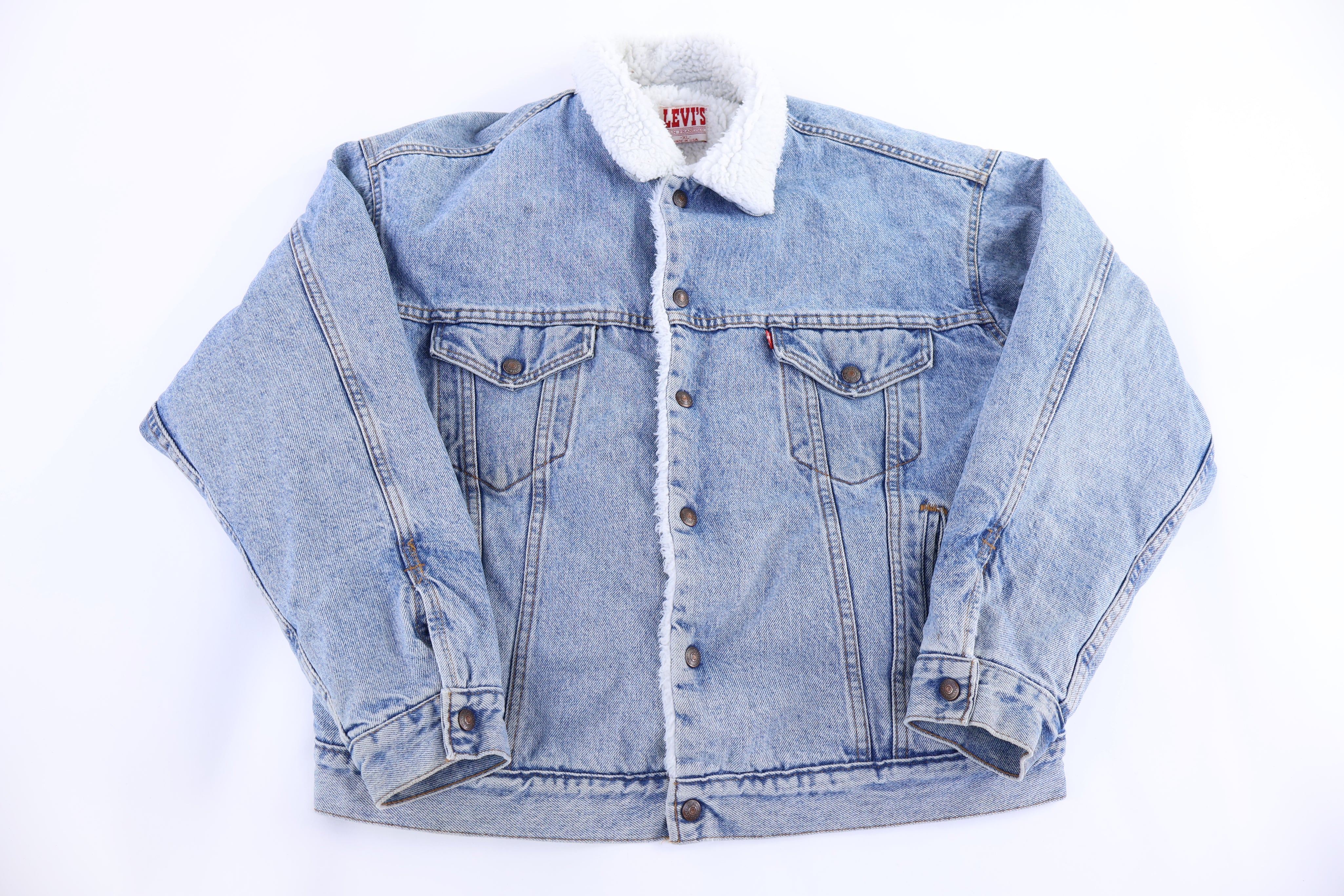 80's Levi's Sherpa Lined Light Wash Denim Jacket