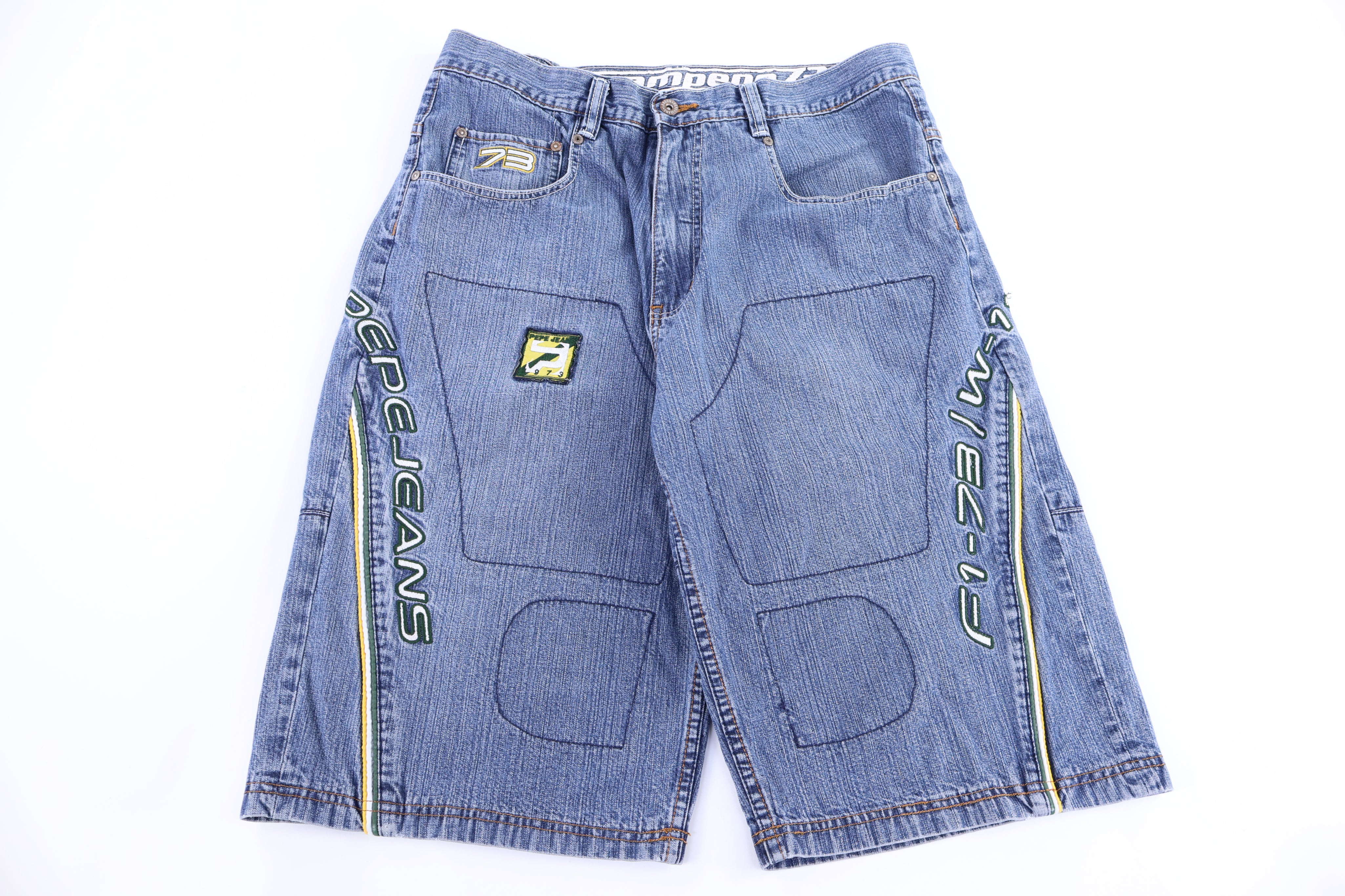 Y2K Pepe Performance Embroidered Denim Shorts