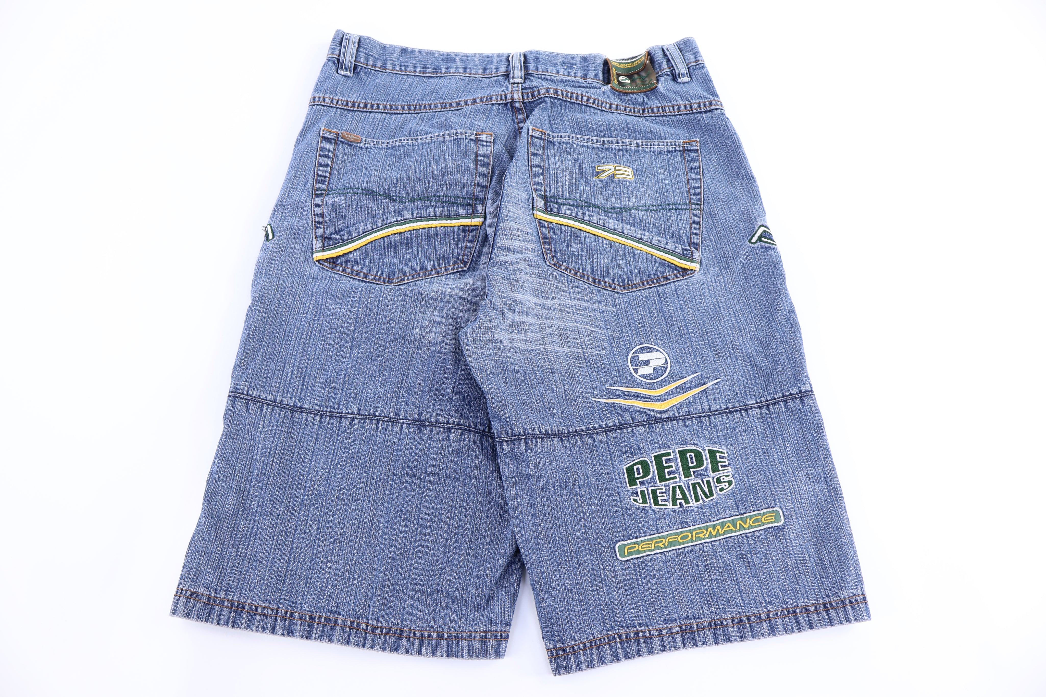 Y2K Pepe Performance Embroidered Denim Shorts