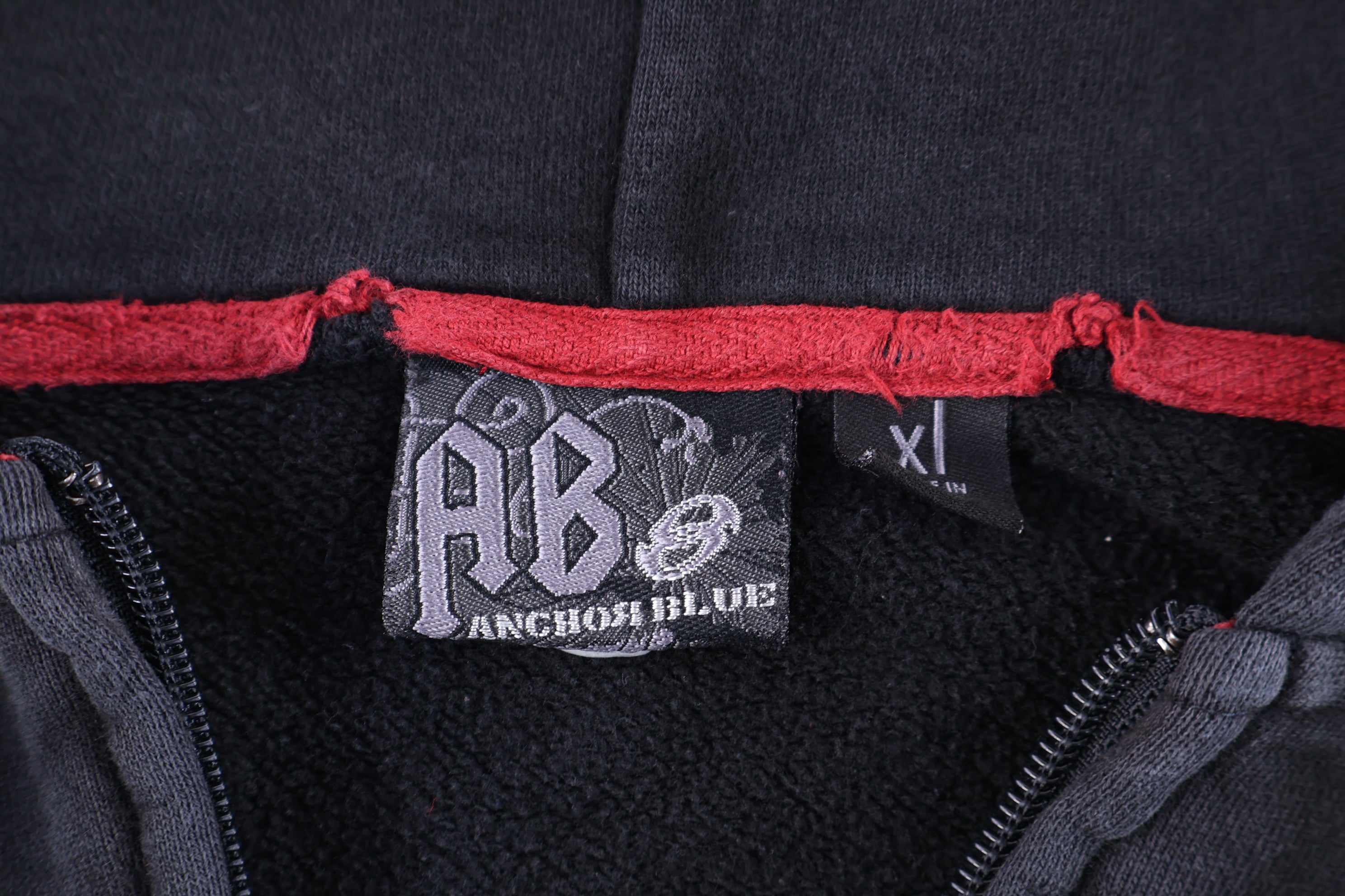 Y2K Anchor Blue Embroidered Black Full Zip Hoodie