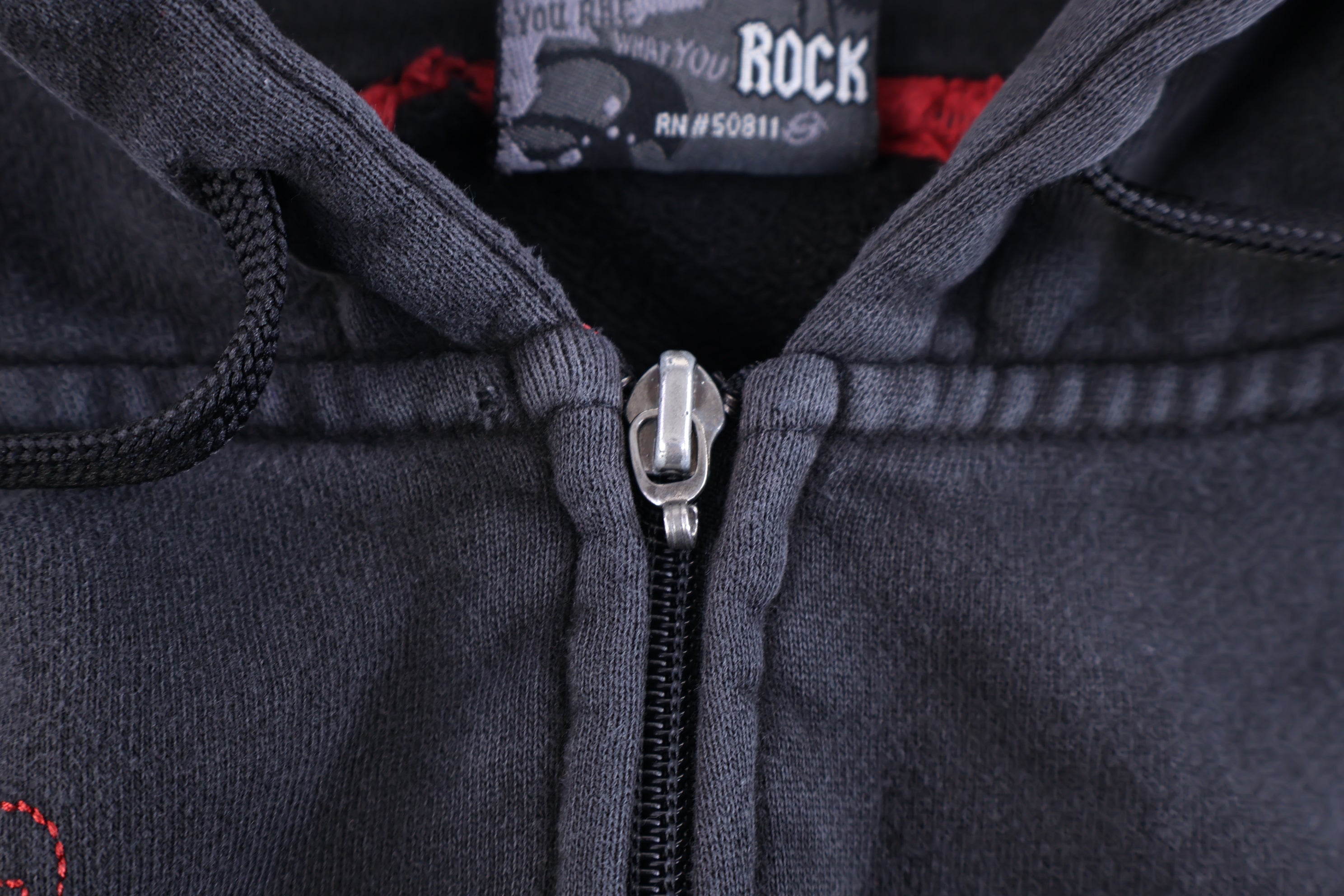 Y2K Anchor Blue Embroidered Black Full Zip Hoodie