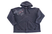 Y2K Anchor Blue Embroidered Black Full Zip Hoodie