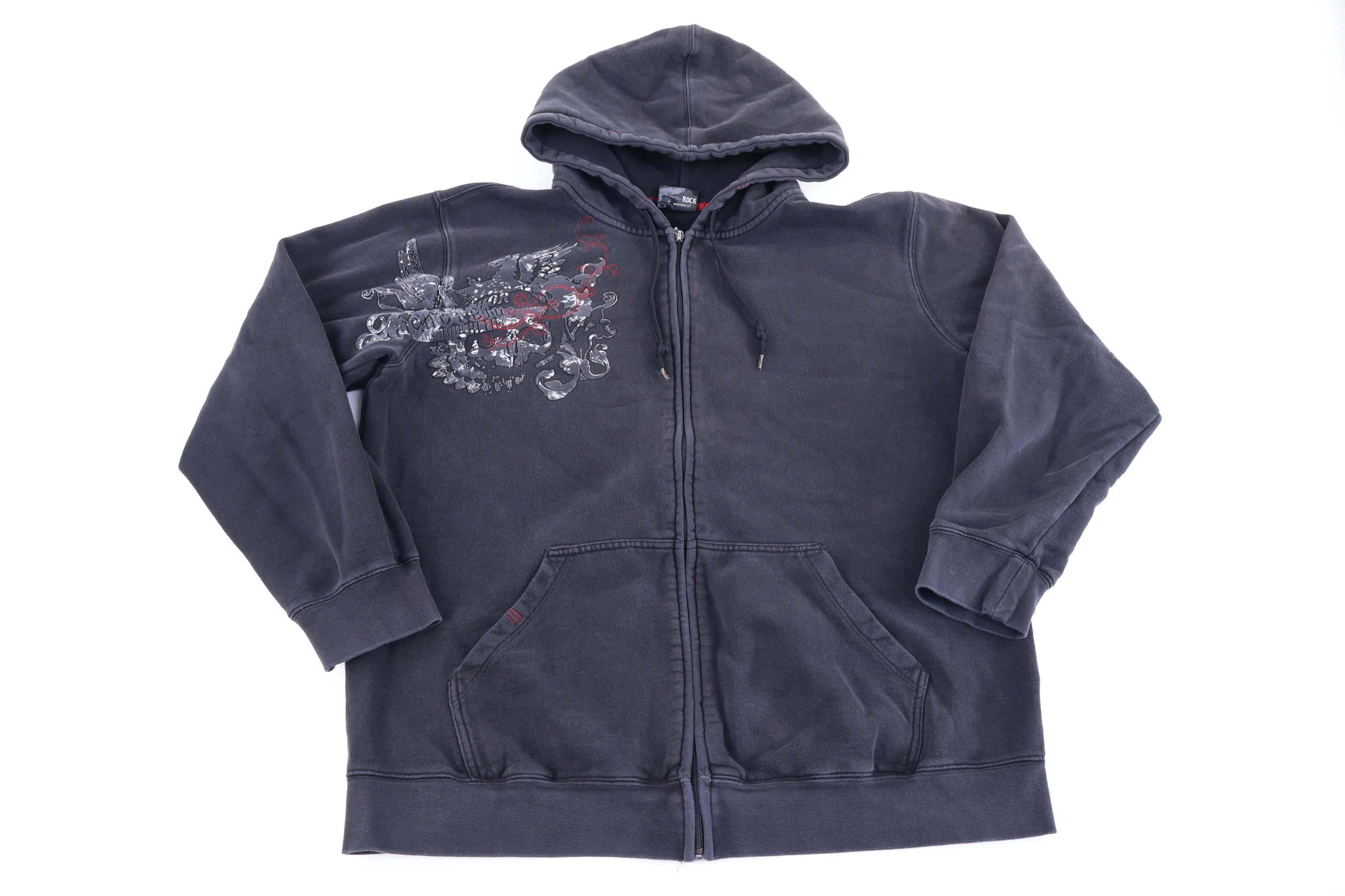 Y2K Anchor Blue Embroidered Black Full Zip Hoodie