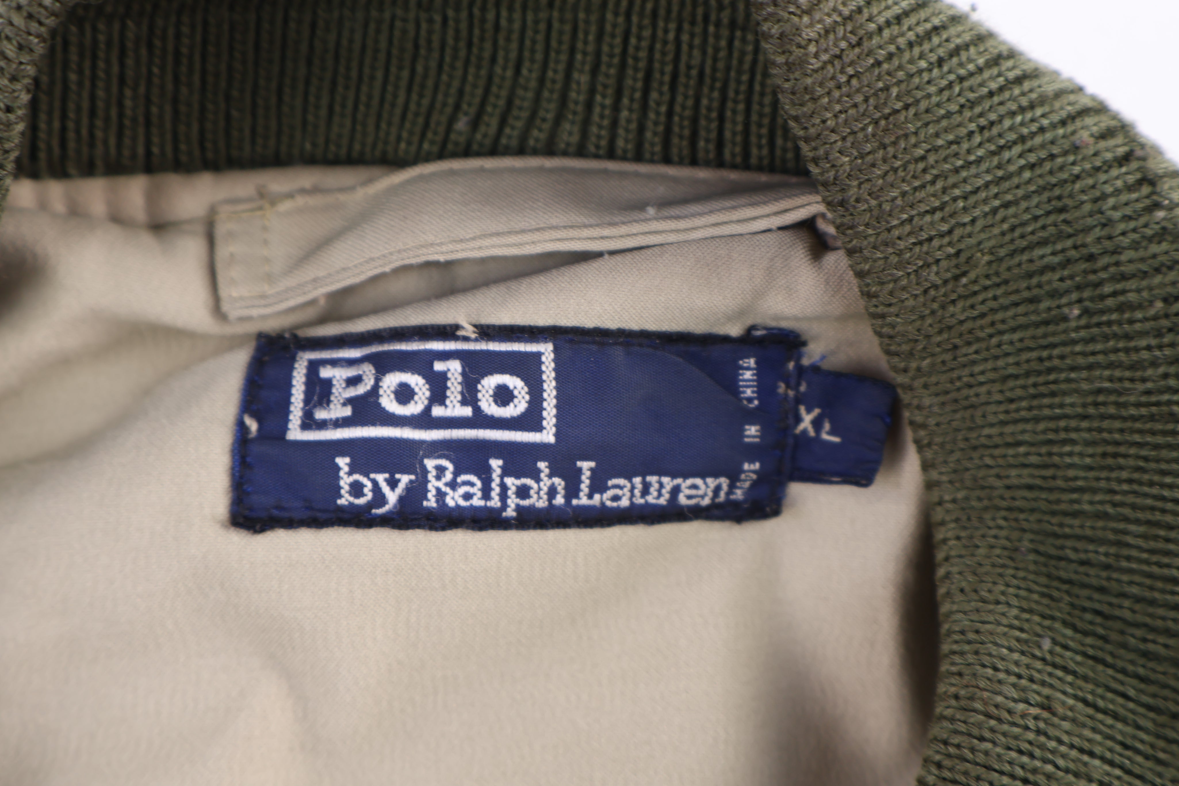 Polo by Ralph Lauren Green Khaki Full Zip Leather Bomber Jacket