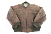 Polo by Ralph Lauren Green Khaki Full Zip Leather Bomber Jacket