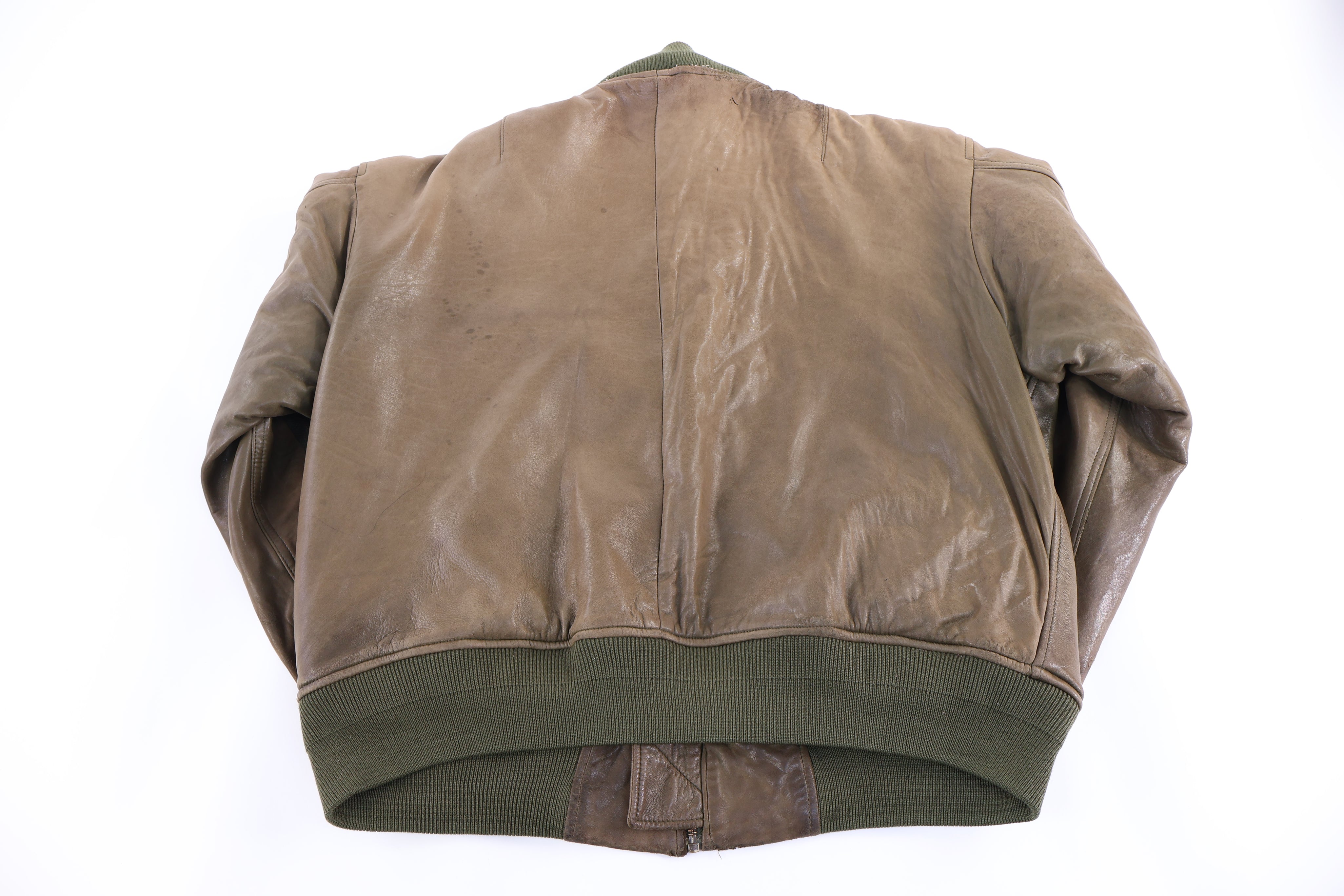 Polo by Ralph Lauren Green Khaki Full Zip Leather Bomber Jacket