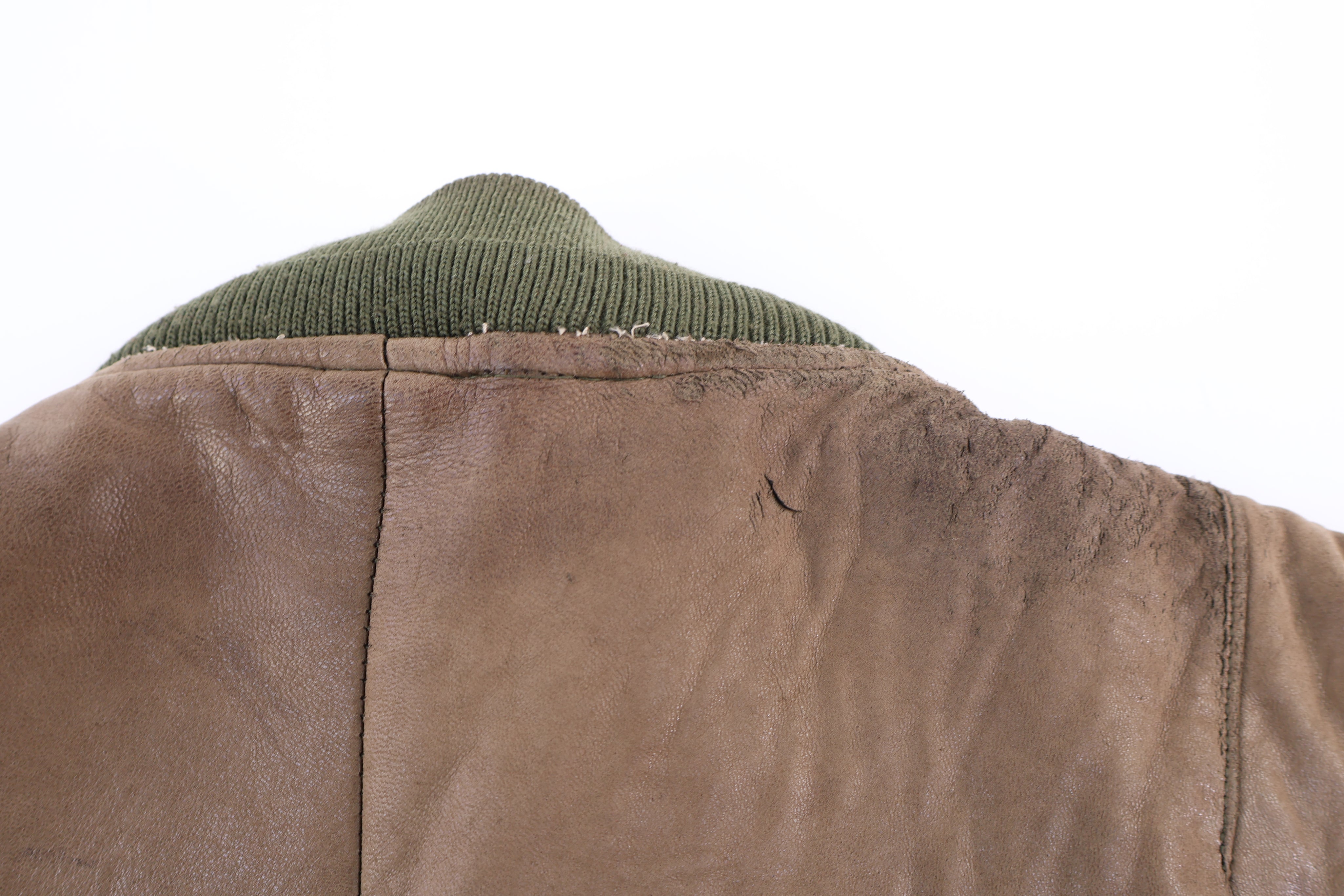 Polo by Ralph Lauren Green Khaki Full Zip Leather Bomber Jacket