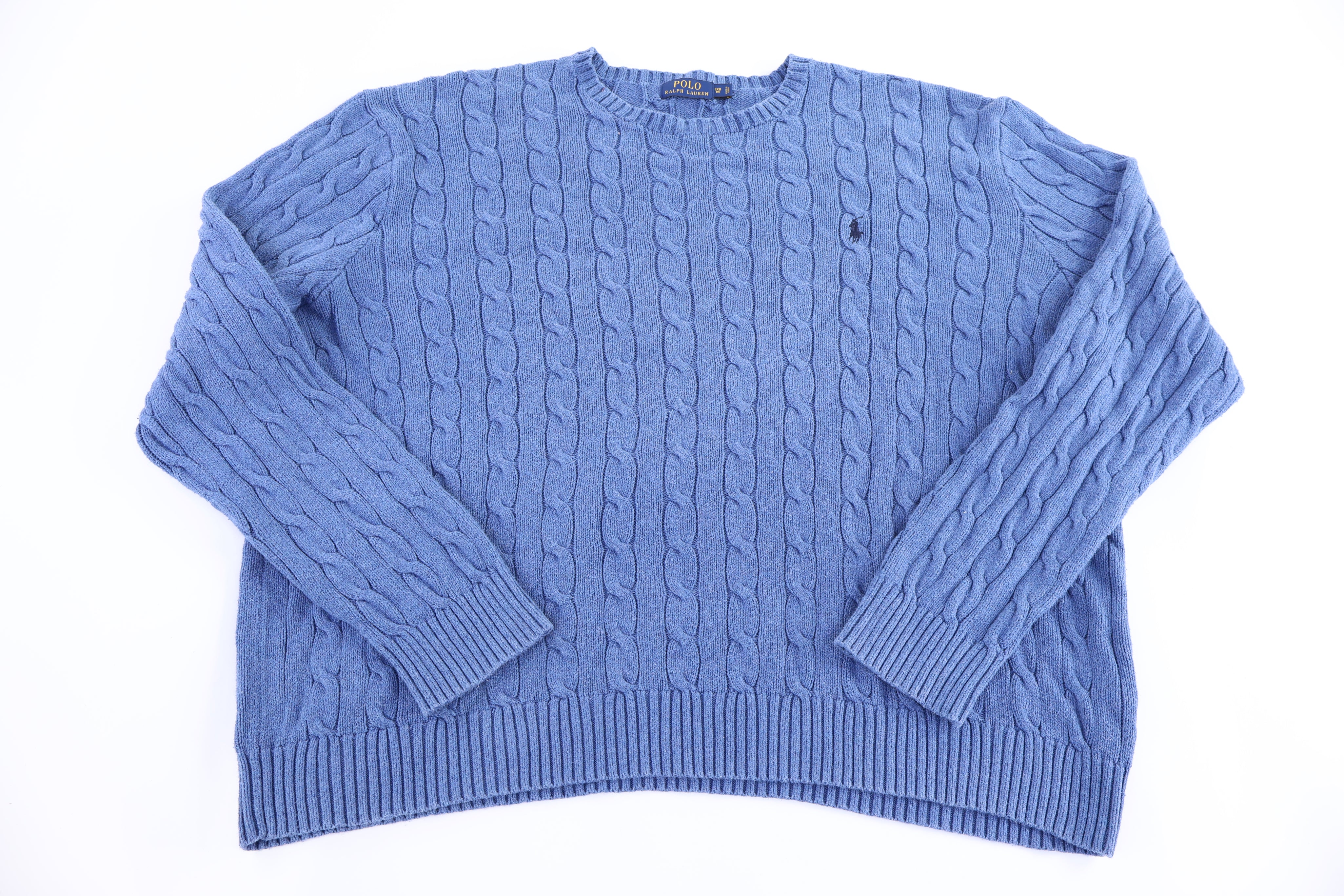 Polo Ralph Lauren Embroidered Logo Blue Cable Knit Sweater