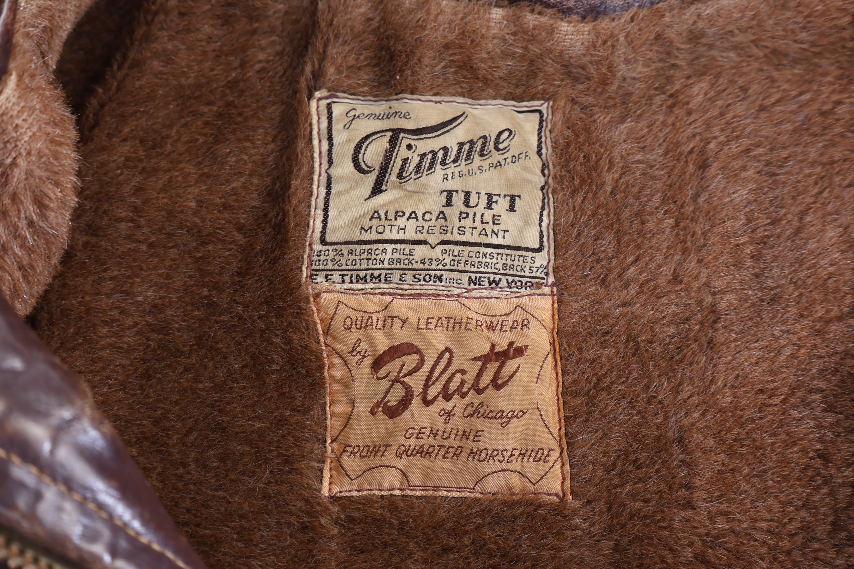 1940’s Timme Alpaca Pile Brown Horse Hide Leather Jacket