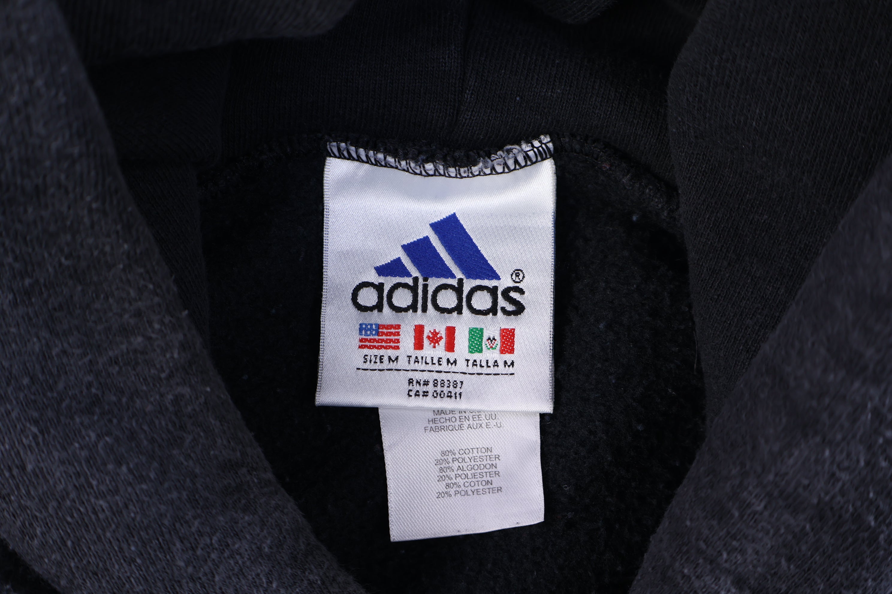 90's Adidas Embroidered Logo Black & White Pullover Hoodie