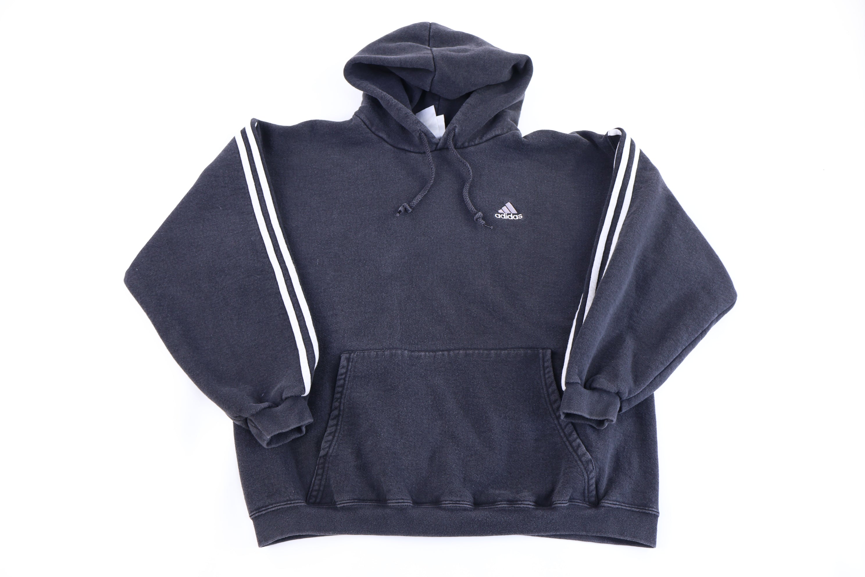 90's Adidas Embroidered Logo Black & White Pullover Hoodie