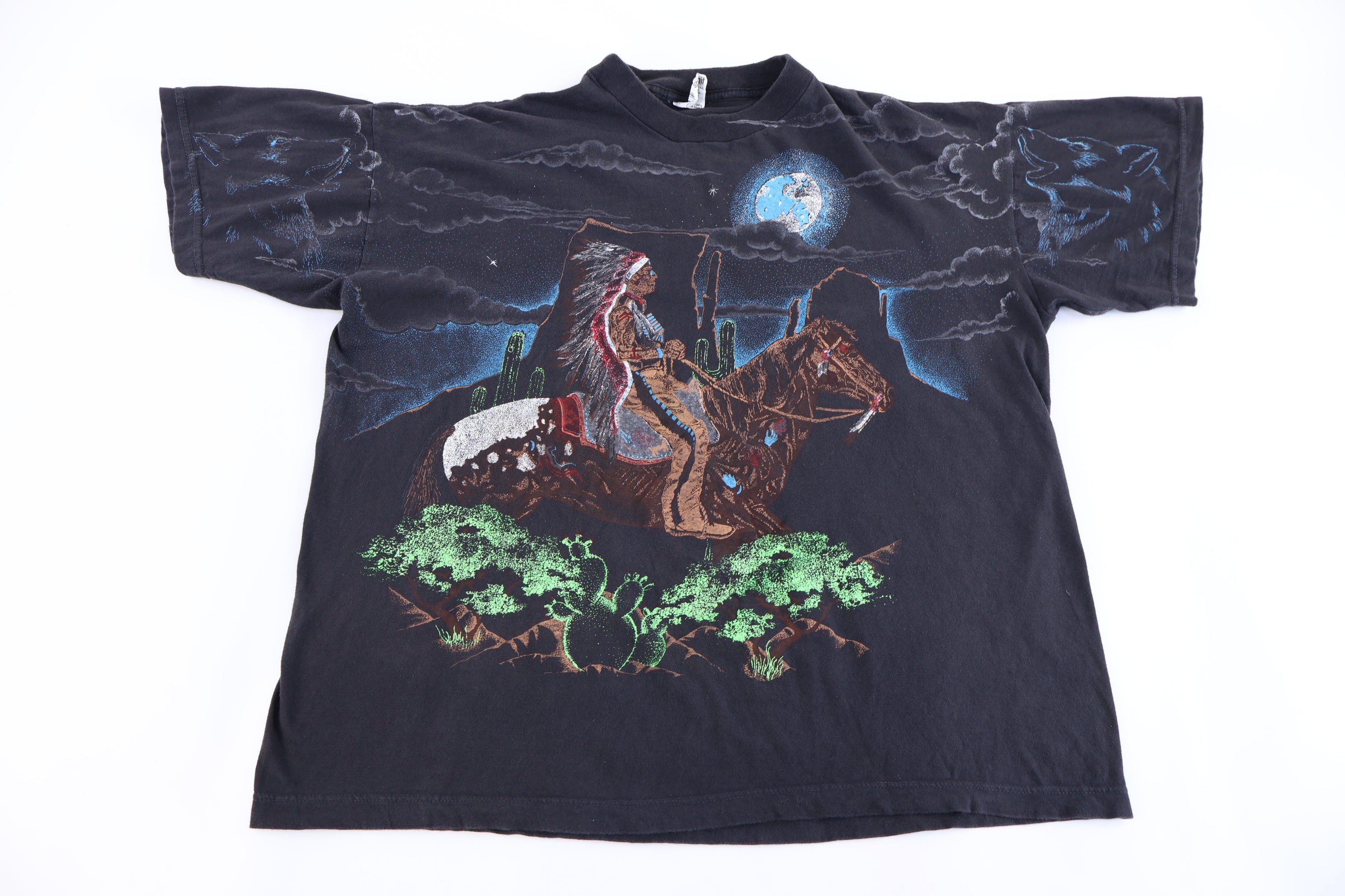 90's Native American Nature All Over Graphic T-shirt