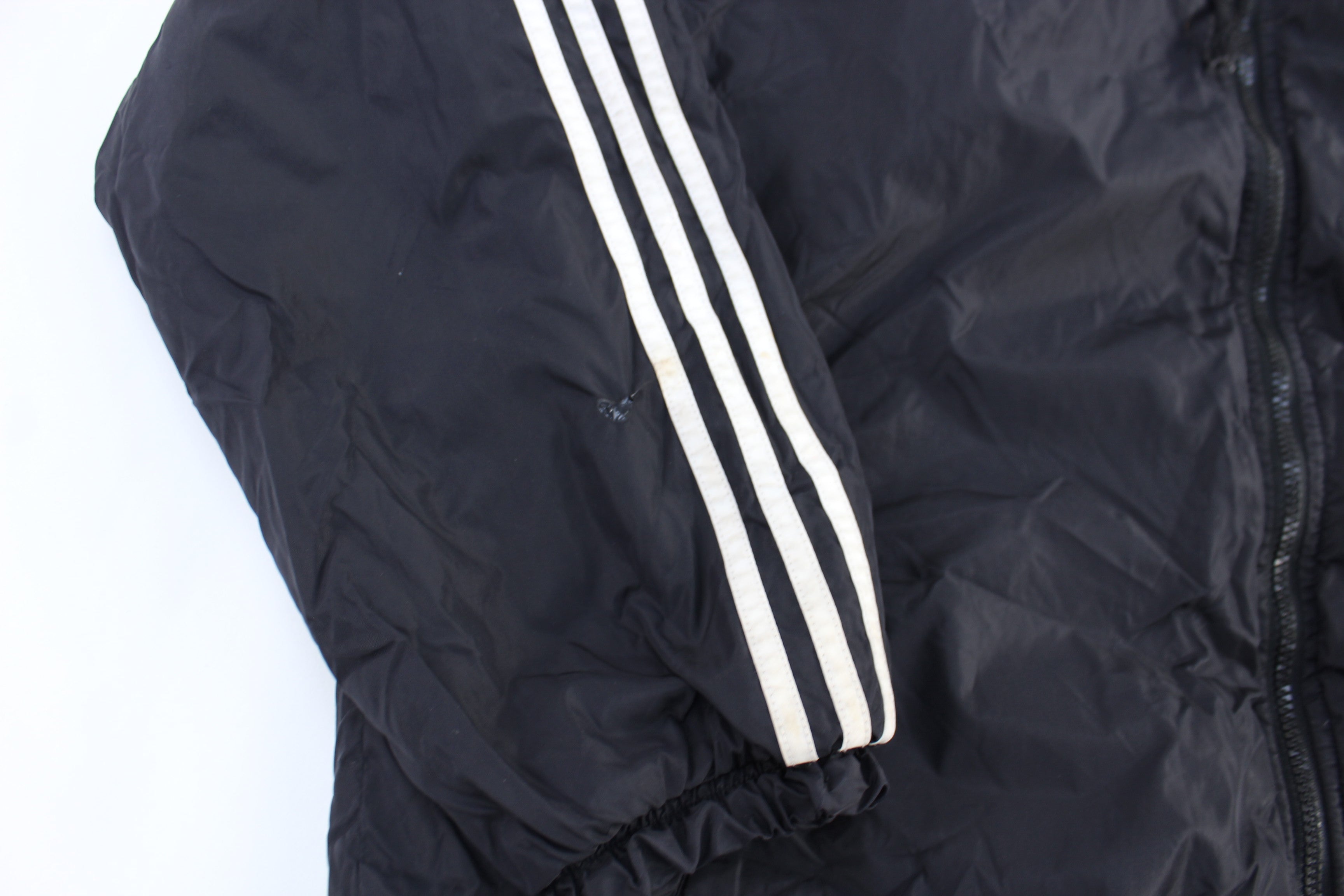90's Adidas Embroidered Logo Black & White Full Zip Hooded Jacket