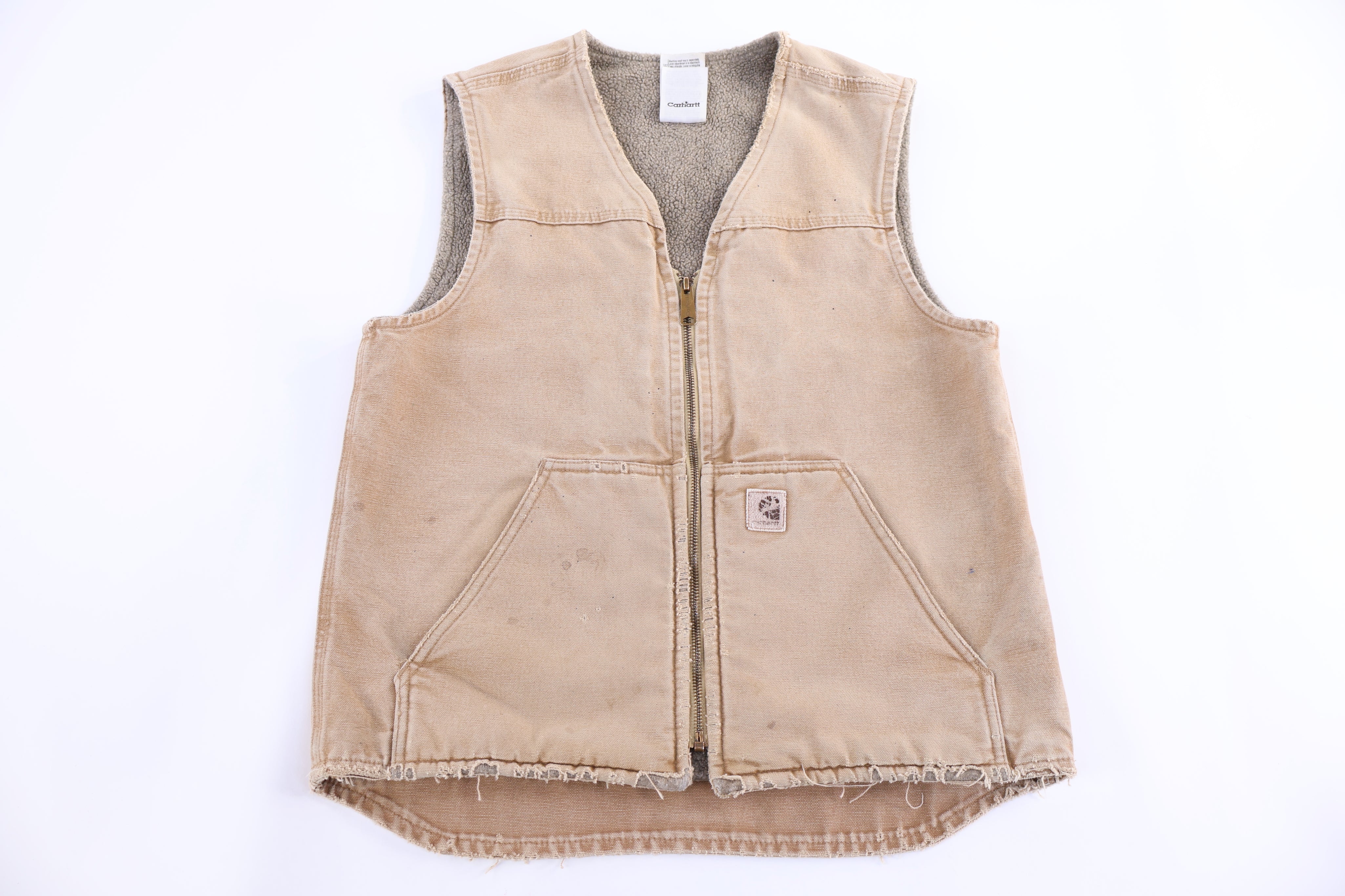 Carhartt Logo Patch Tan Sherpa Lined Full Zip Vest