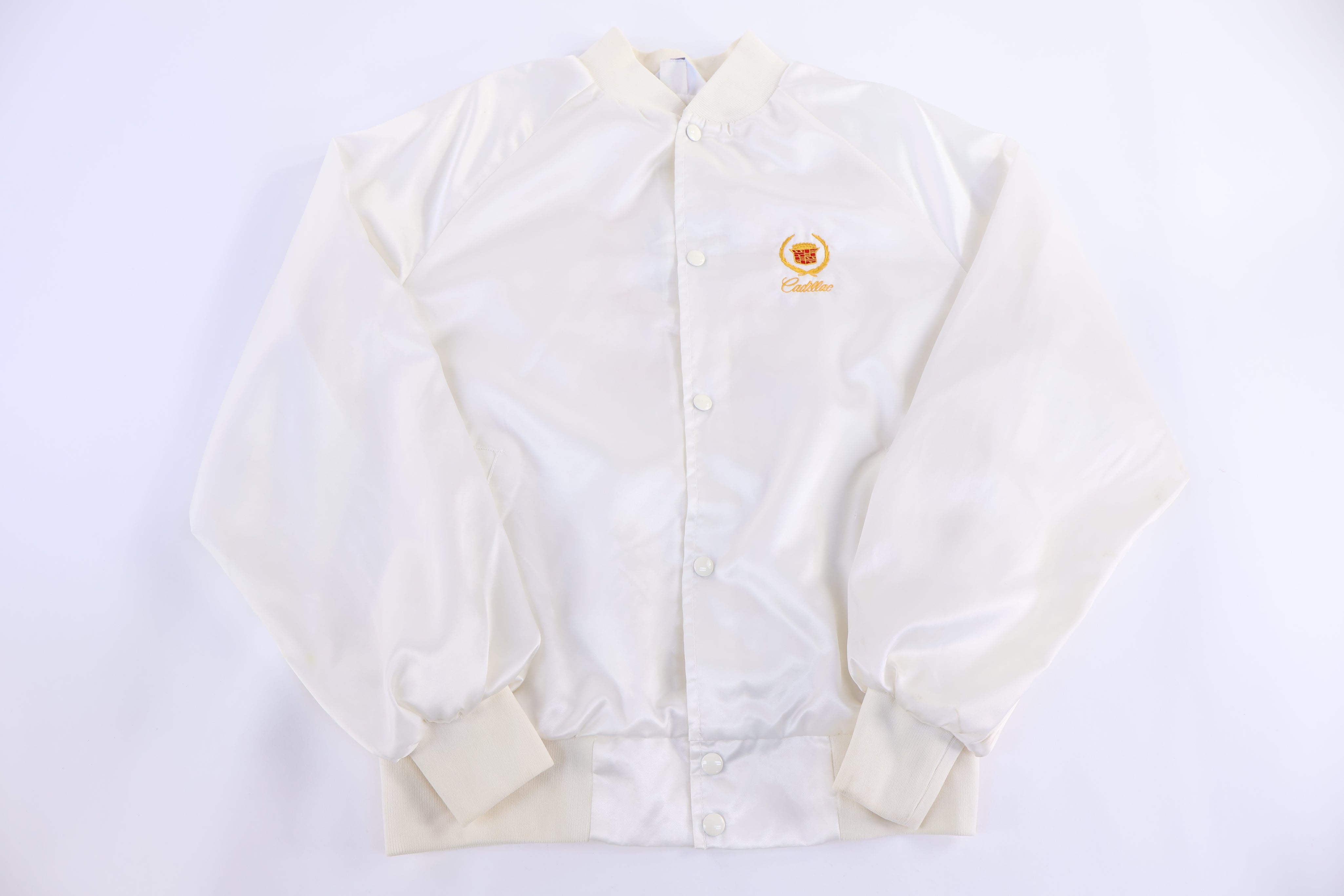 80's Cadillac White Satin Bomber Jacket